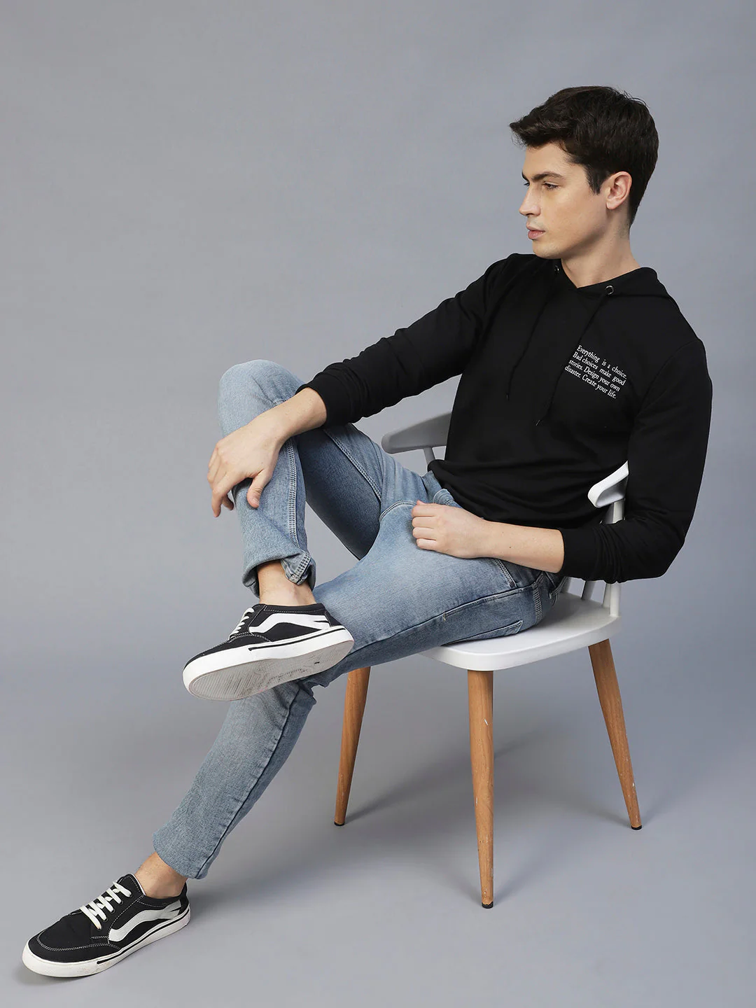 Men Black Text Print Hooded Sweatshirt - Image 3