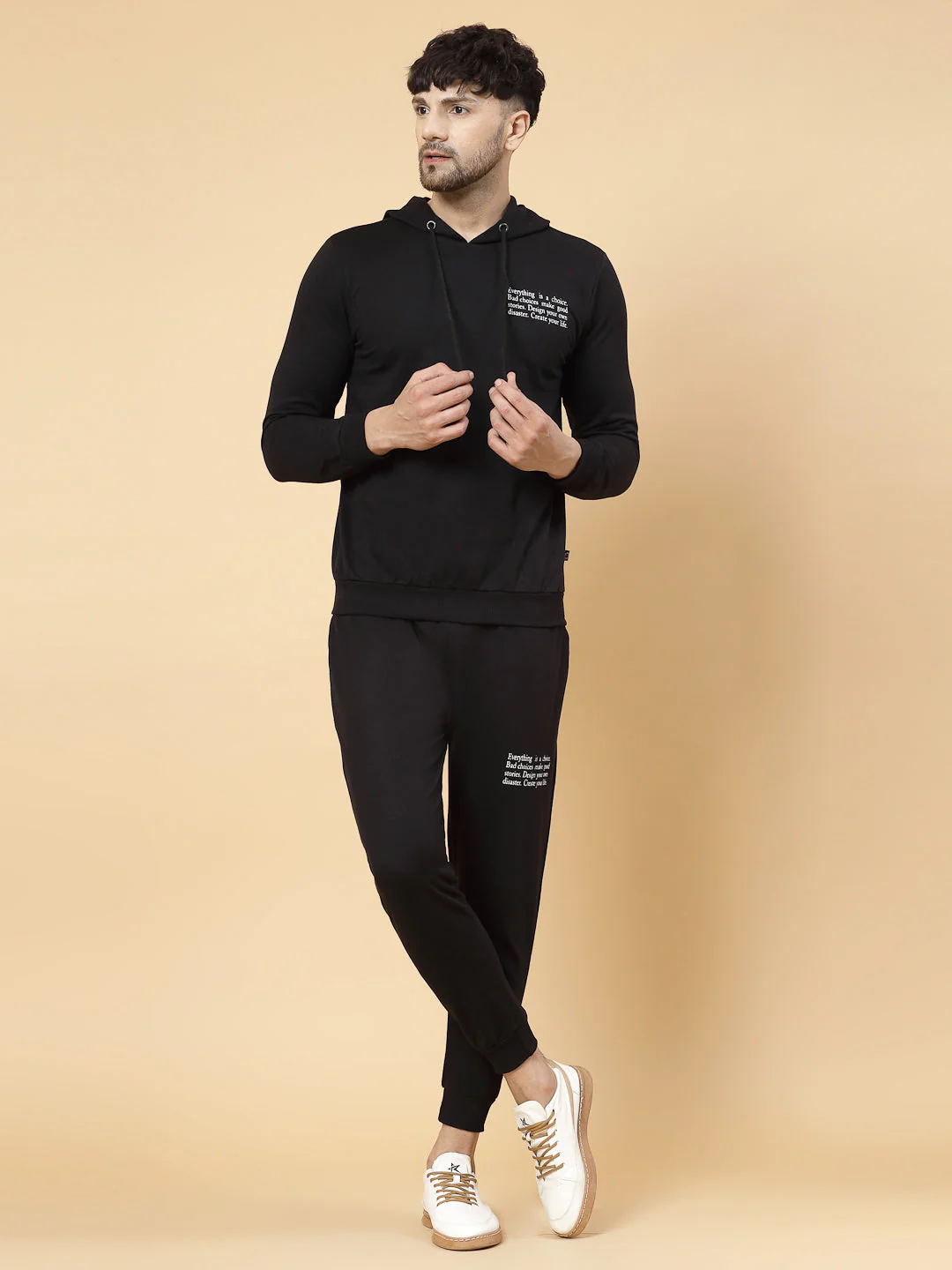 Men Black Text Print Tracksuit - Image 2
