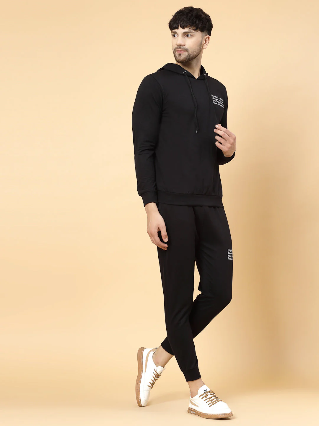 Men Black Text Print Tracksuit - Image 3