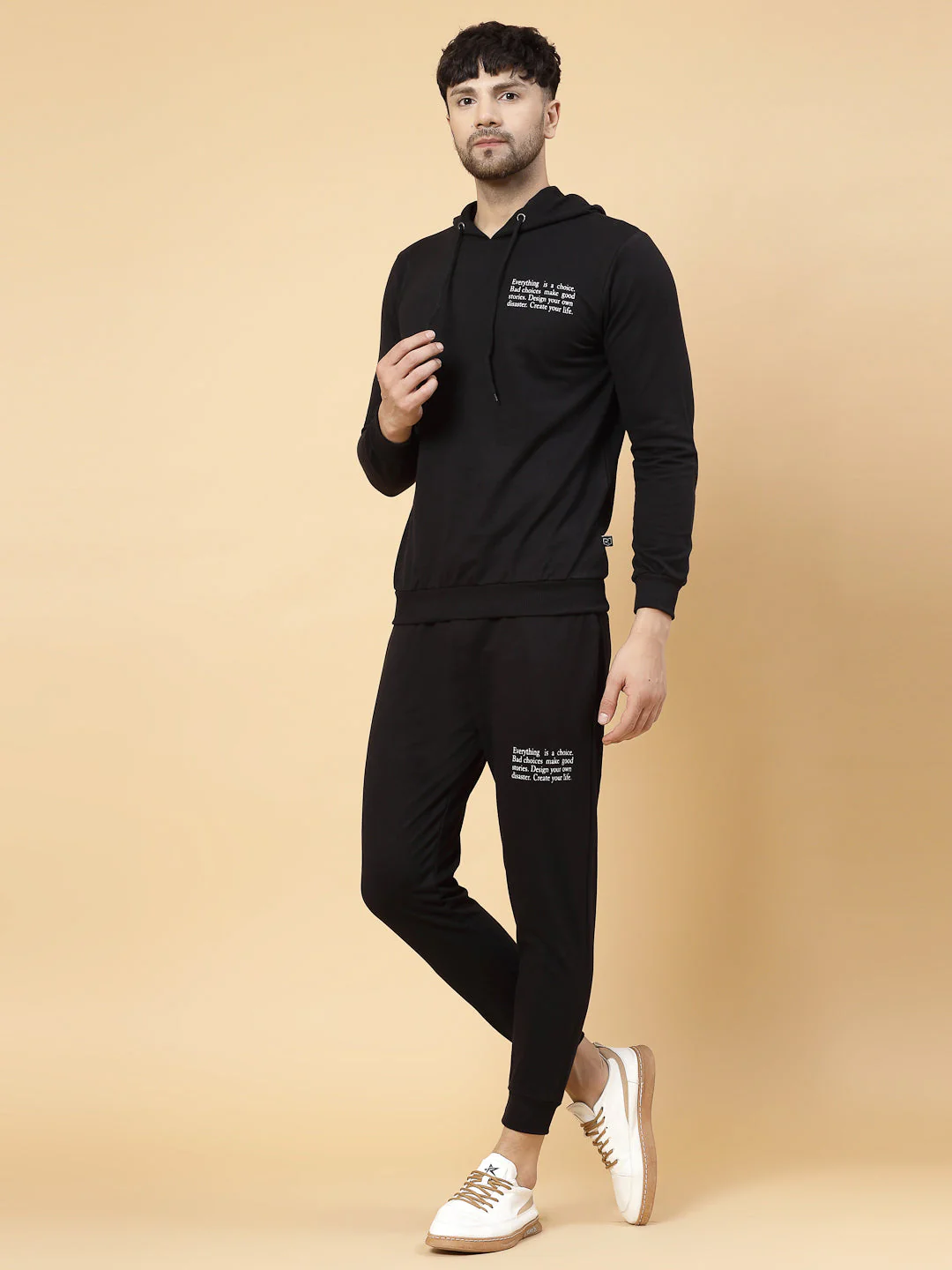 Men Black Text Print Tracksuit - Image 4