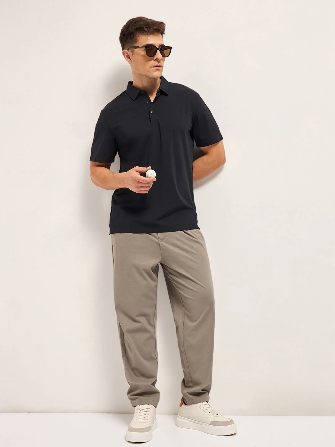 Men Black Texture Slim Fit Polo T-shirt - Image 4