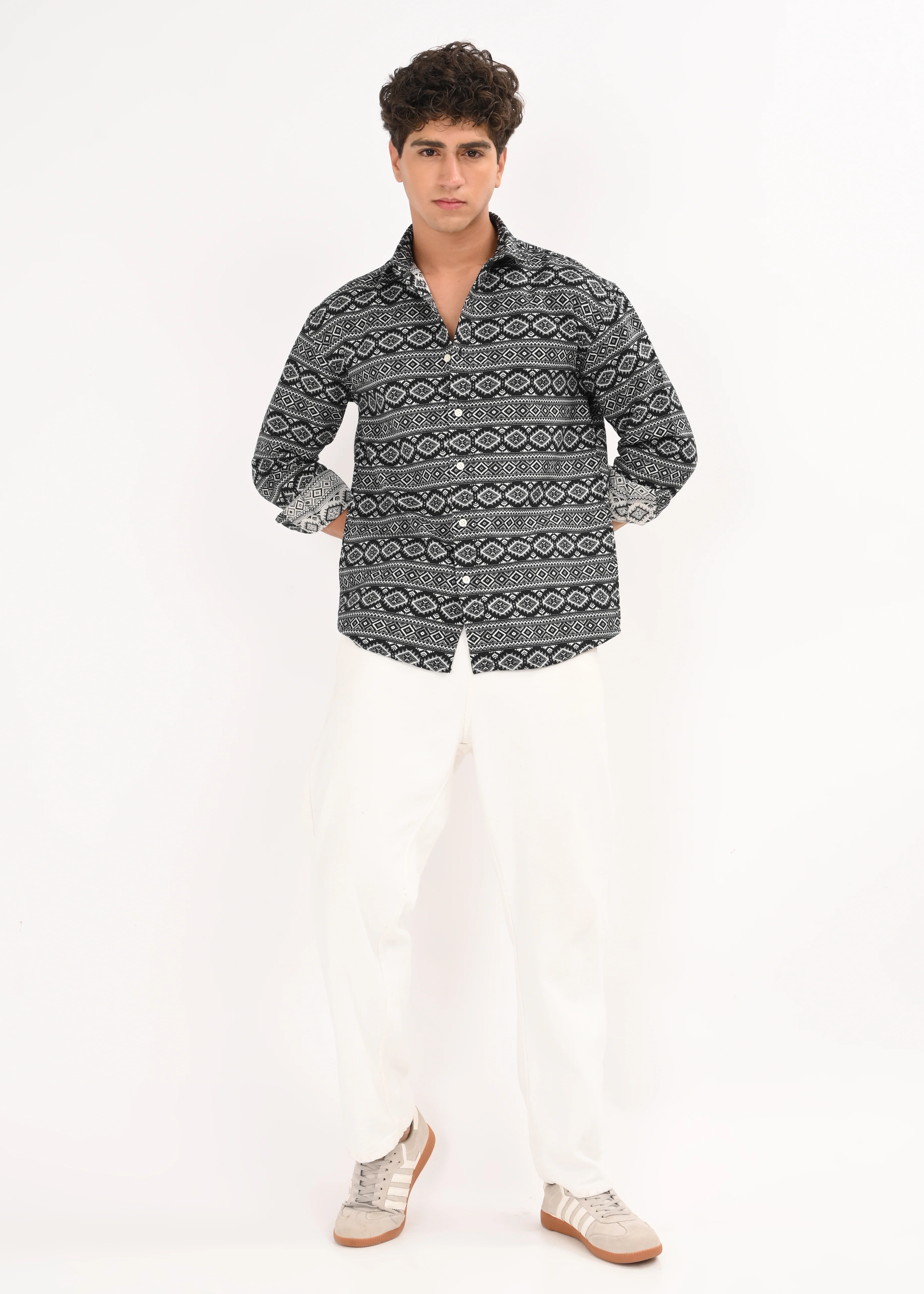 Men Black Textured Jacquard Tribal Shirt - Image 10