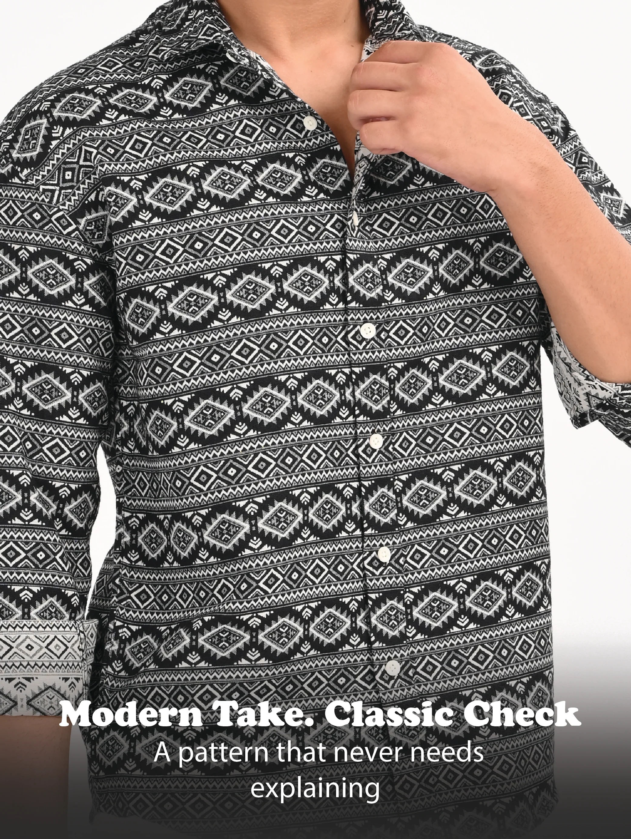 Men Black Textured Jacquard Tribal Shirt - Image 12
