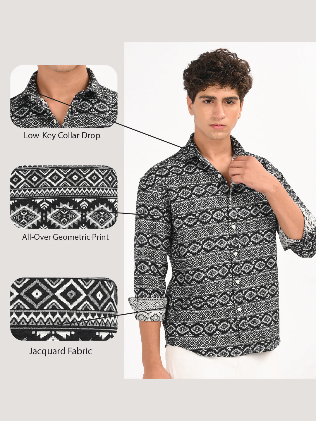 Men Black Textured Jacquard Tribal Shirt - Image 15