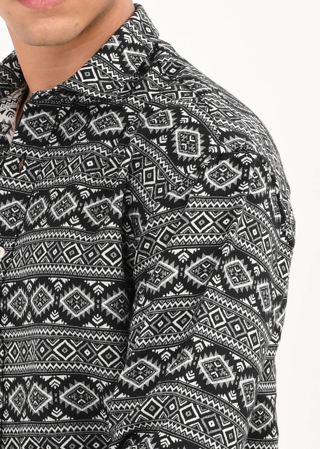 Men Black Textured Jacquard Tribal Shirt - Image 4