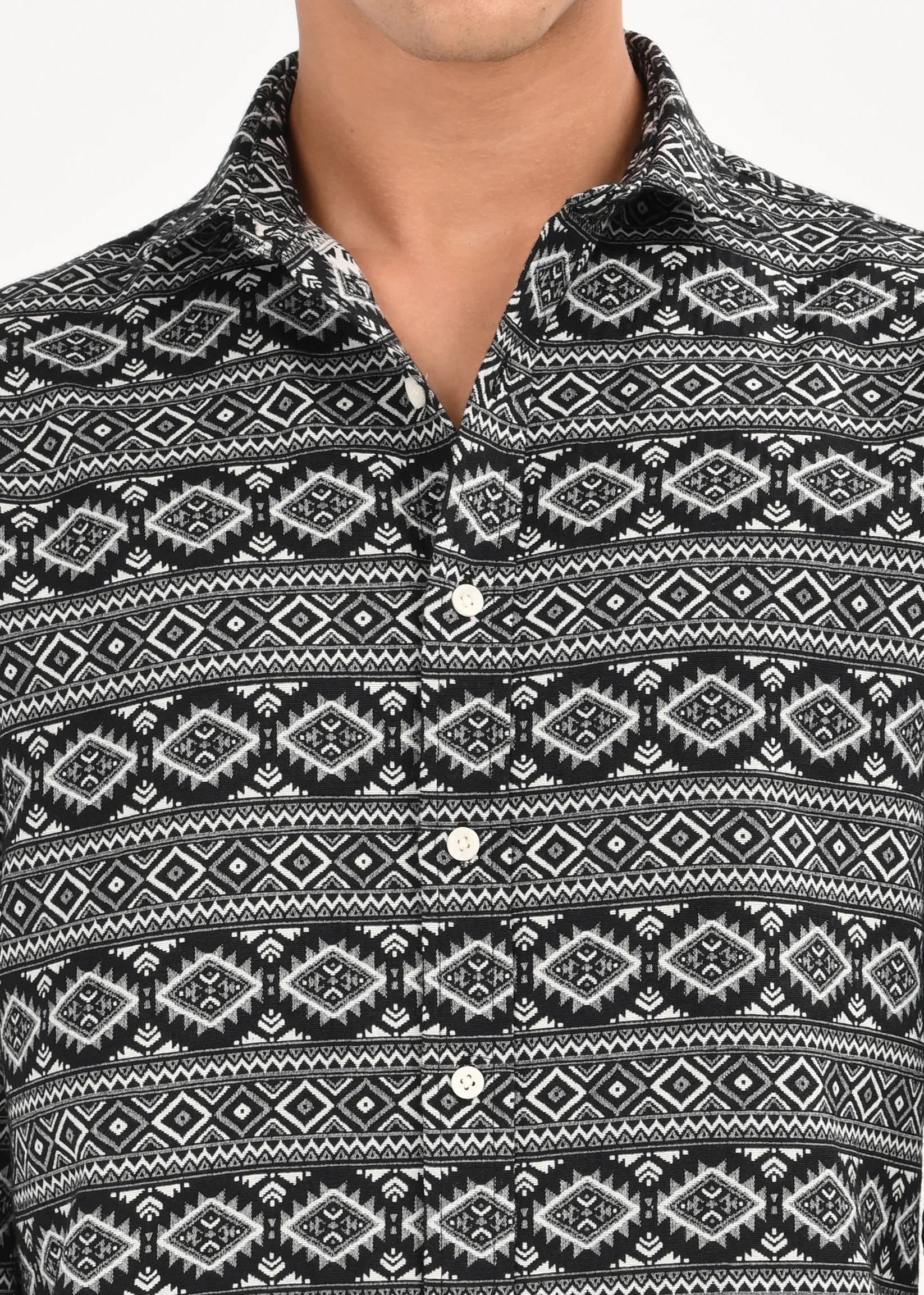 Men Black Textured Jacquard Tribal Shirt - Image 7
