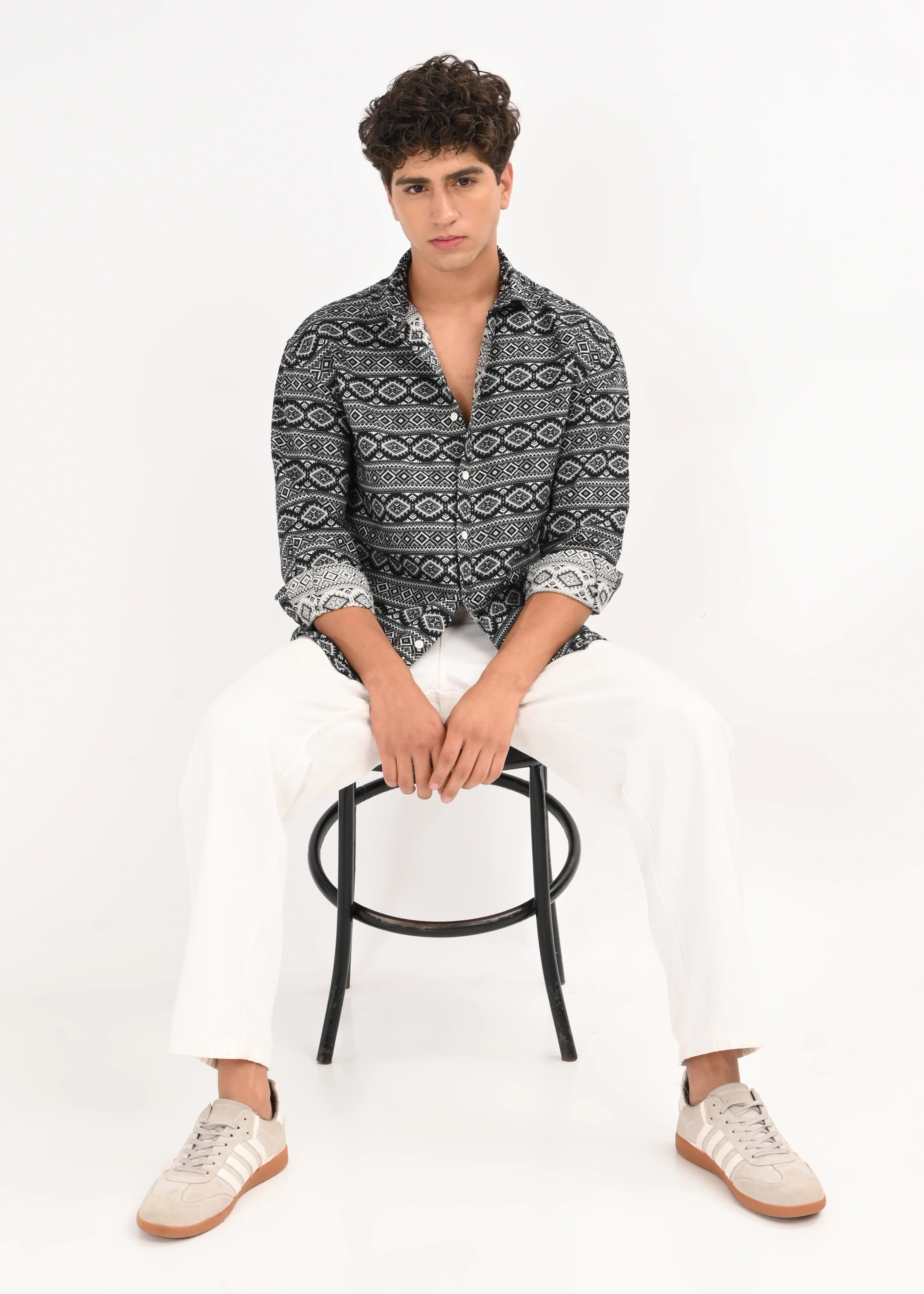 Men Black Textured Jacquard Tribal Shirt - Image 9