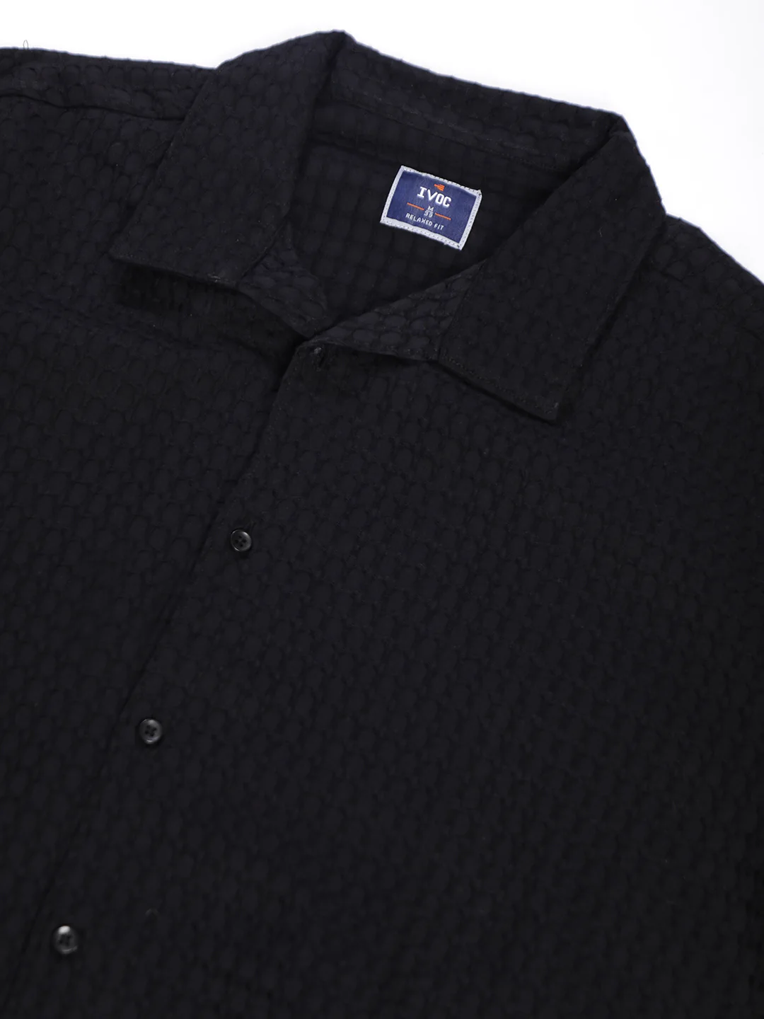 Men Black Textured Shirt with stylized Collar - Image 6