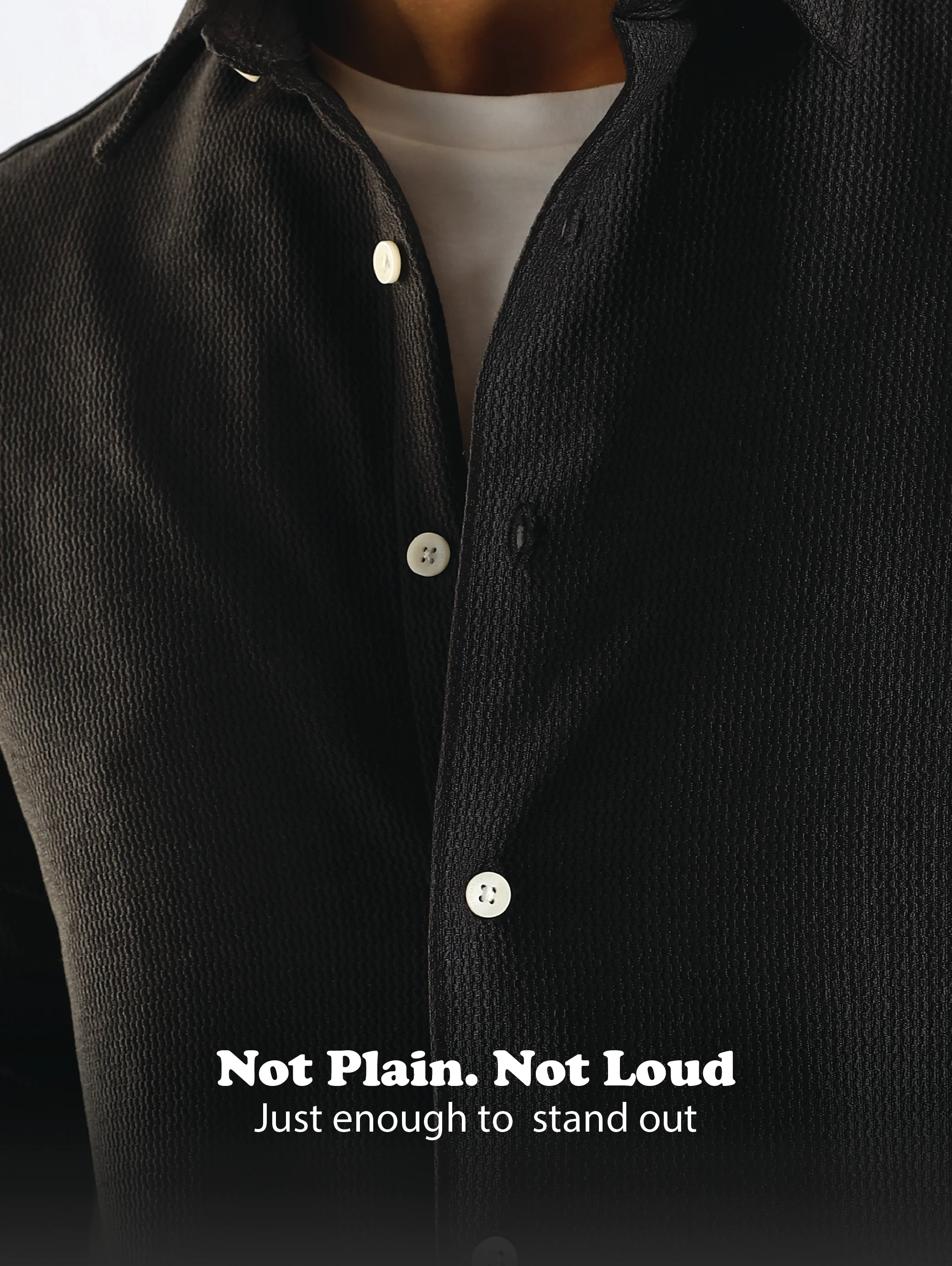 Men Black Textured Spread Collar Shirt - Image 16