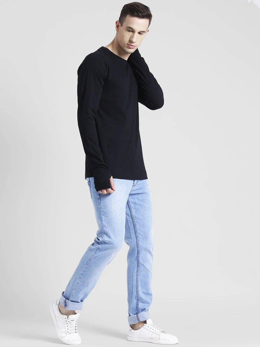 Men Black Thumbhole Full Sleeve T-Shirt - Image 2