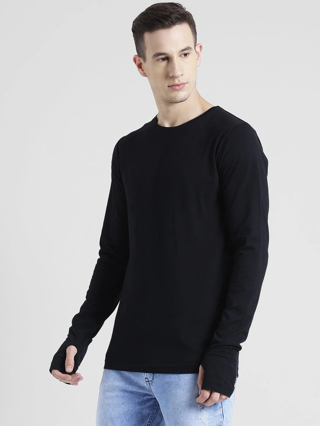 Men Black Thumbhole Full Sleeve T-Shirt - Image 3