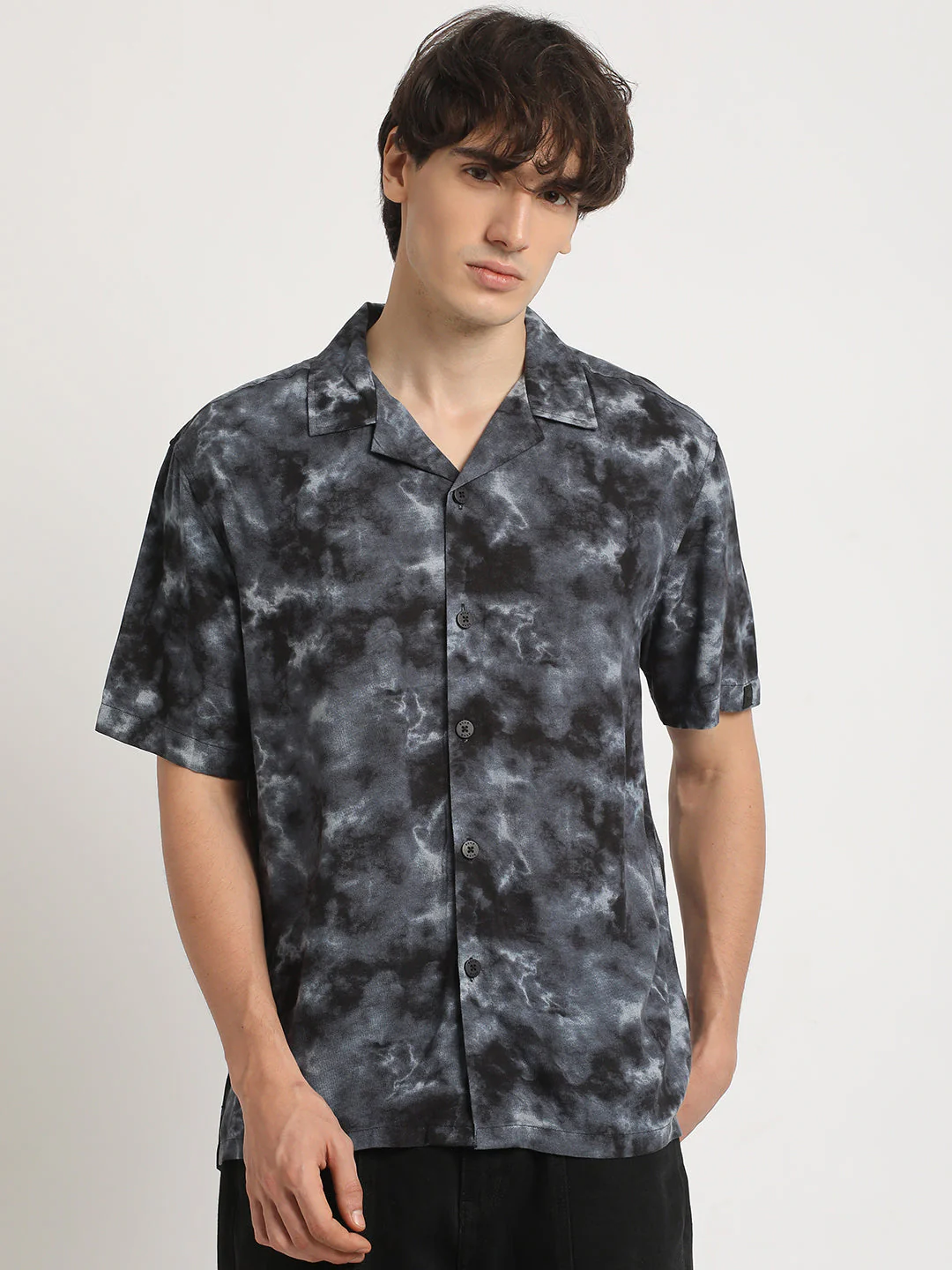 Men Black Tie-Dye Regular Fit Viscose Rayon Casual Shirt - Image 2