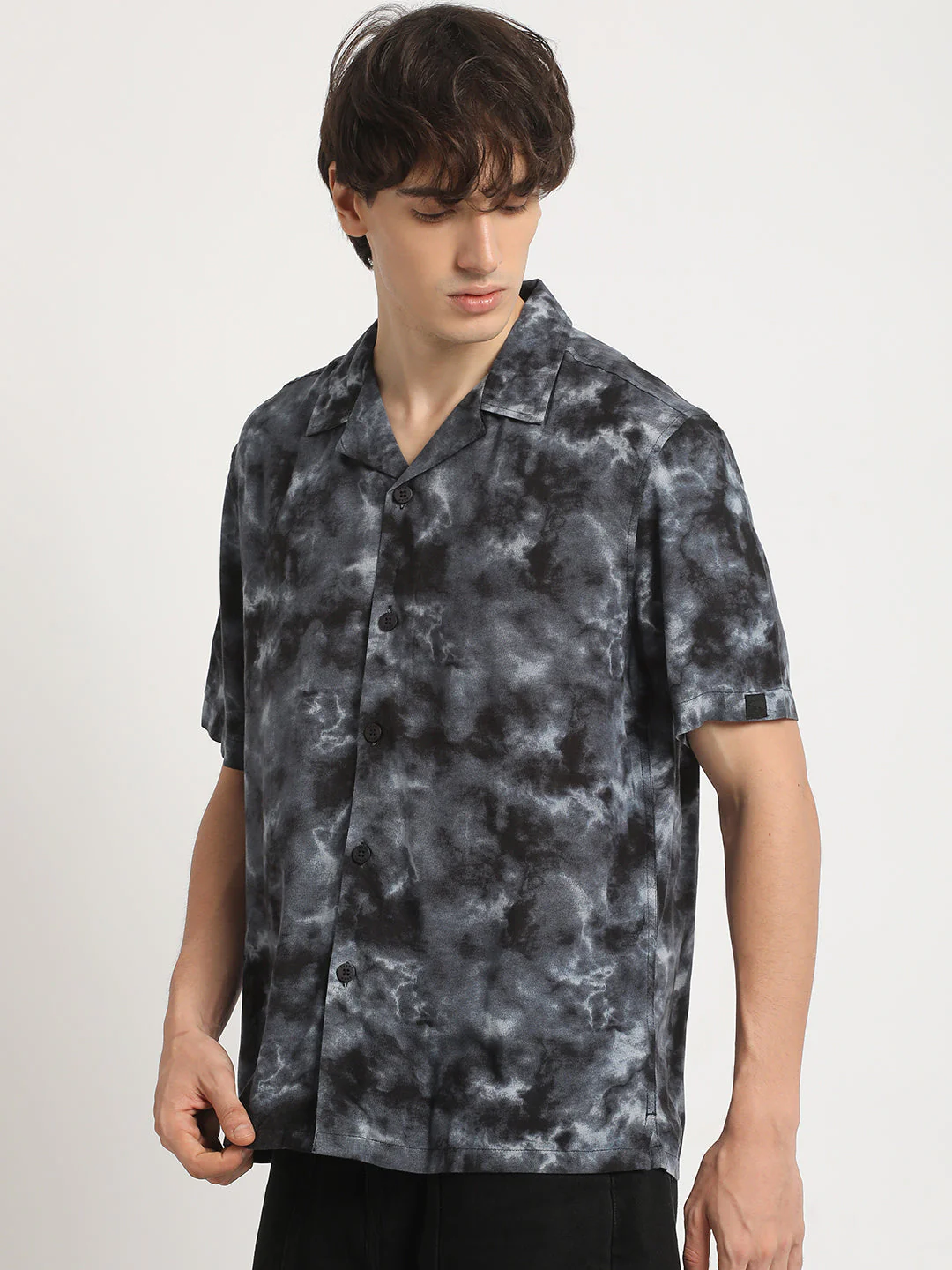Men Black Tie-Dye Regular Fit Viscose Rayon Casual Shirt - Image 3