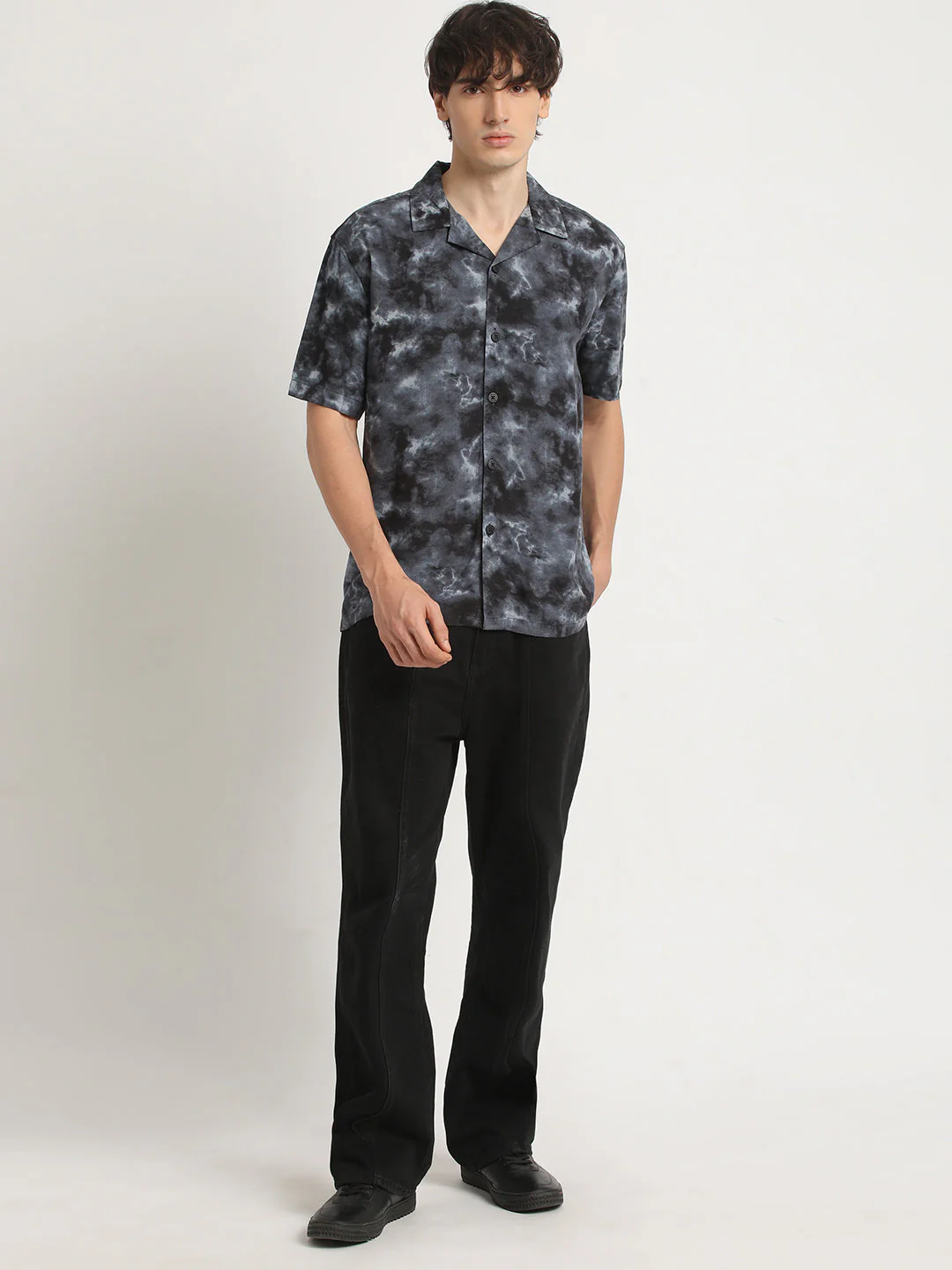 Men Black Tie-Dye Regular Fit Viscose Rayon Casual Shirt - Image 5