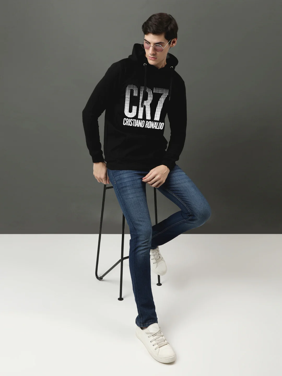Men Black Printed Hoodie - Image 5