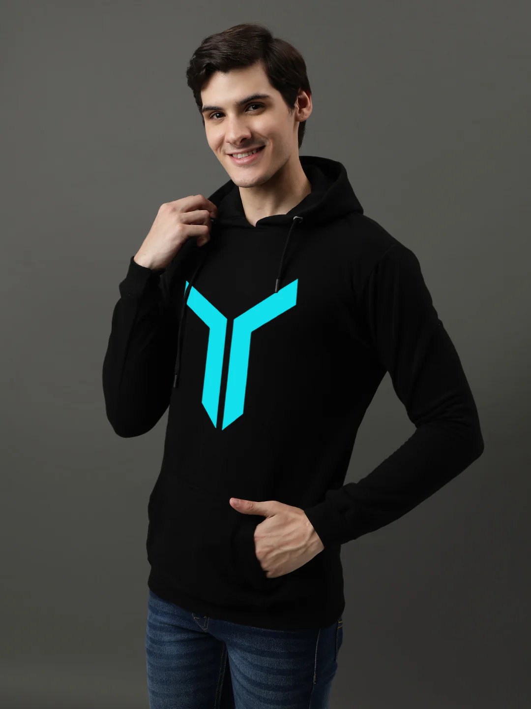 Men Black Printed Hoodie - Image 2