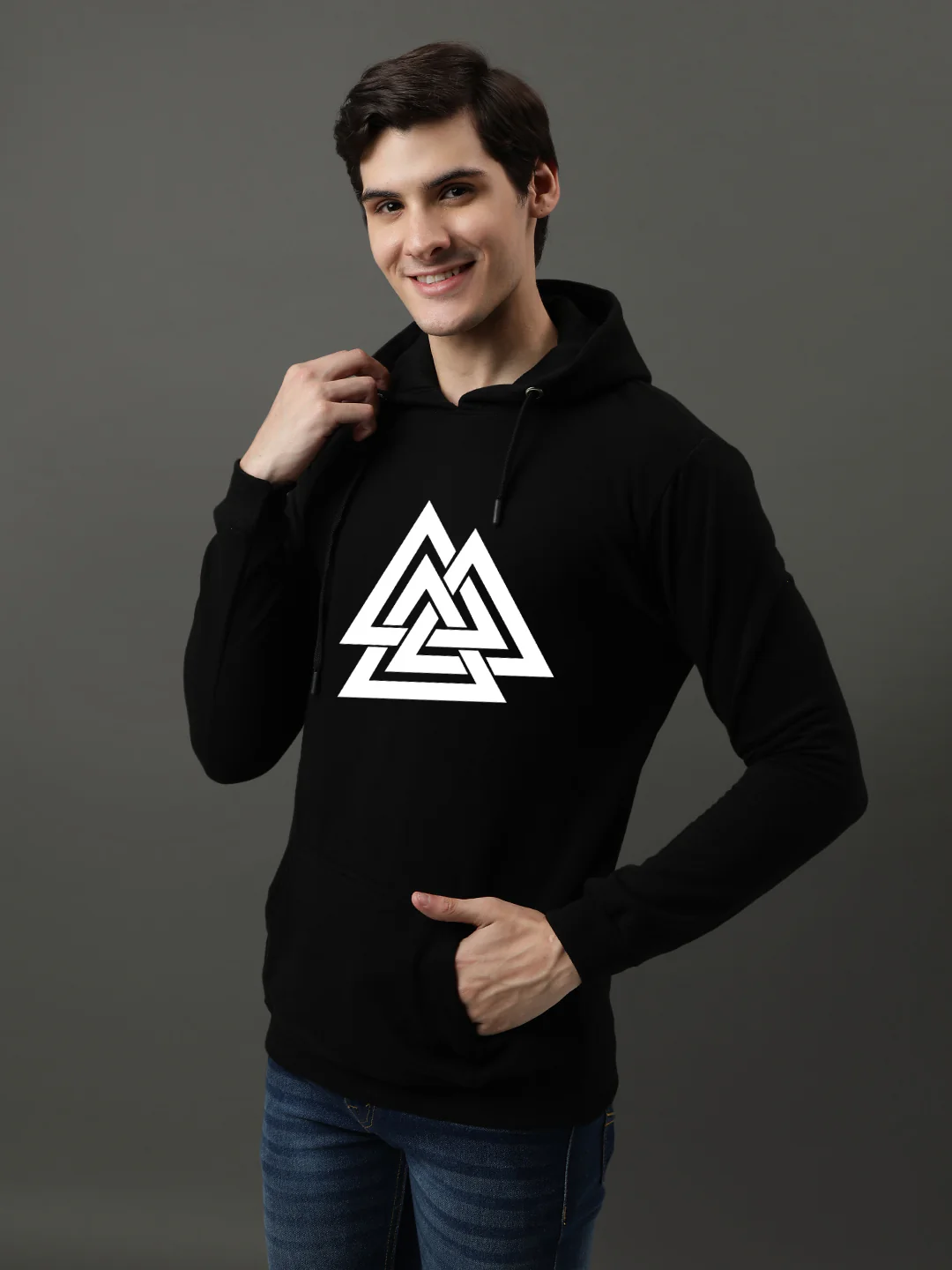Men Black Printed Hoodie - Image 2