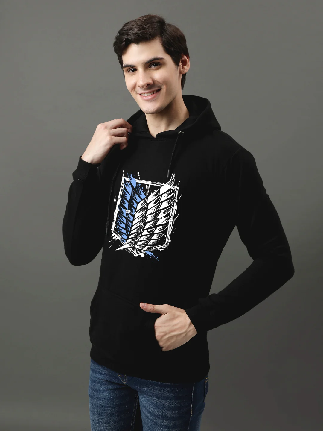 Men Black Printed Hoodie - Image 2