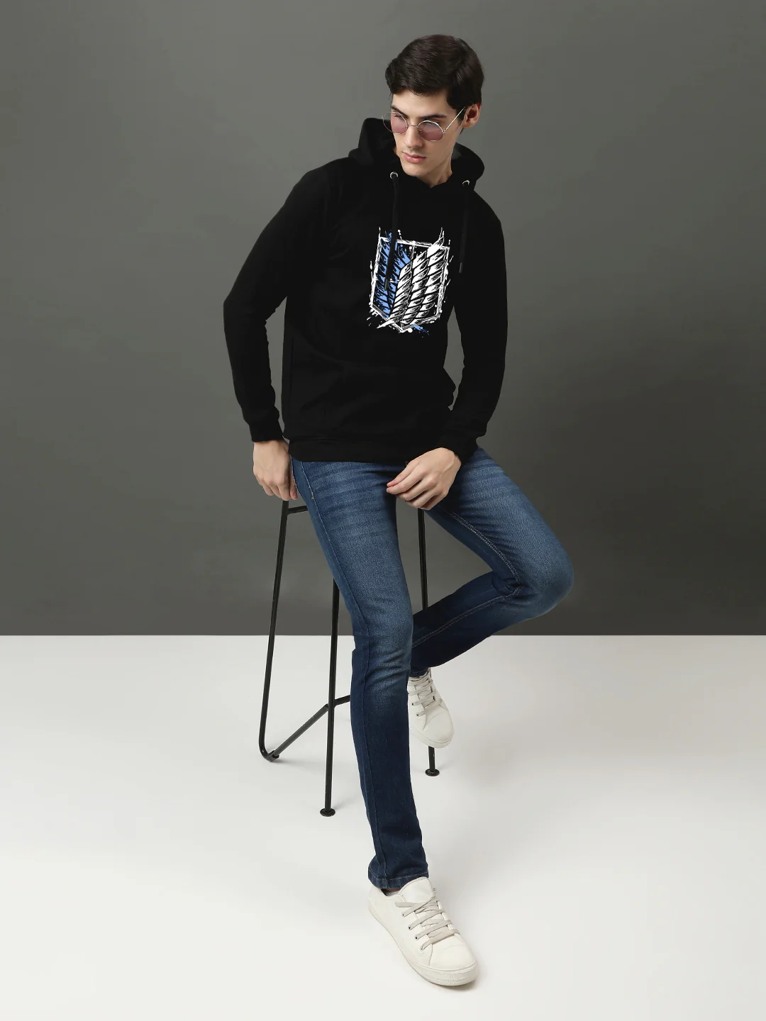 Men Black Printed Hoodie - Image 4