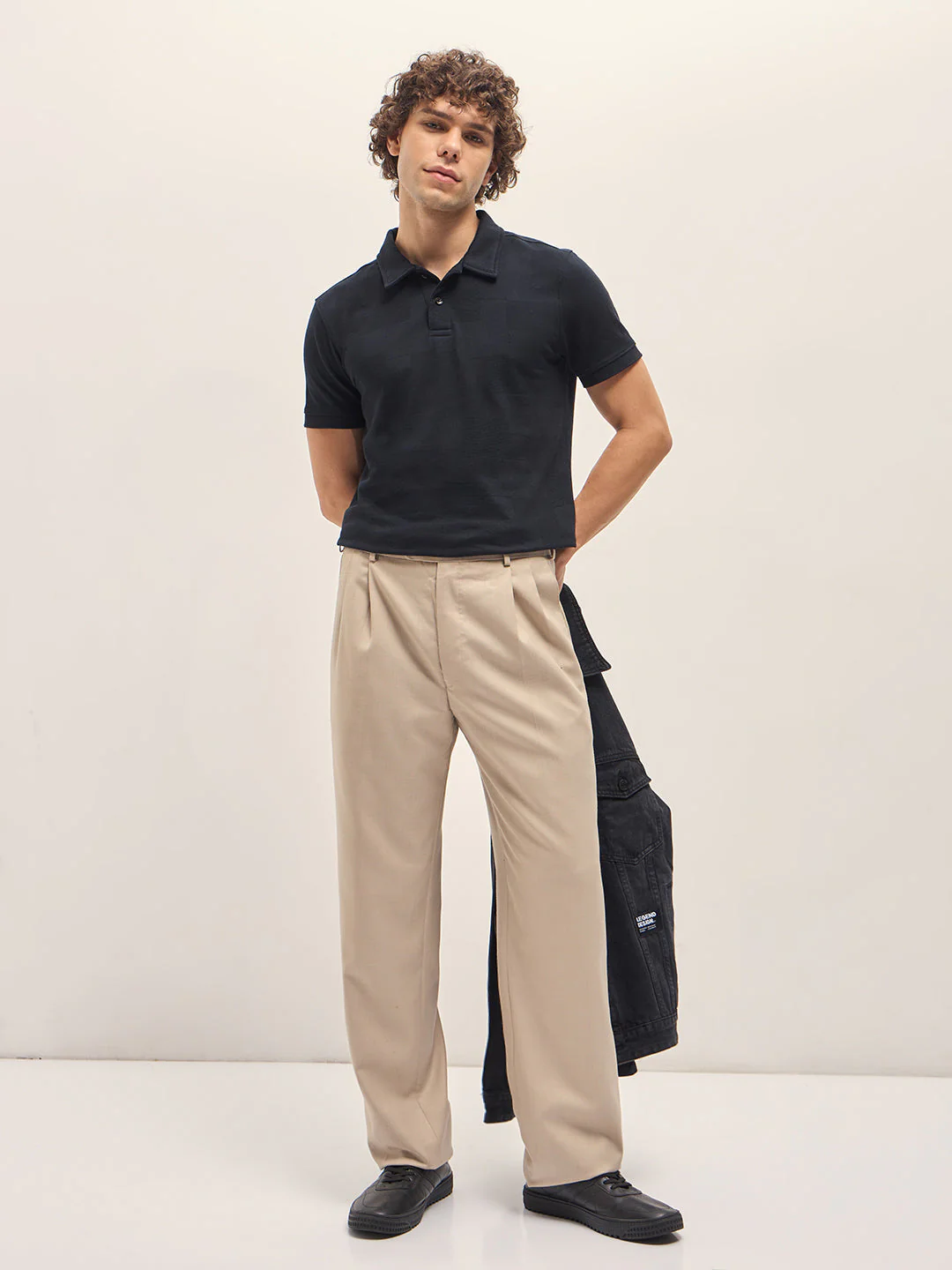 Men Black Tonal Check Regular Fit Polo T-shirt - Image 4