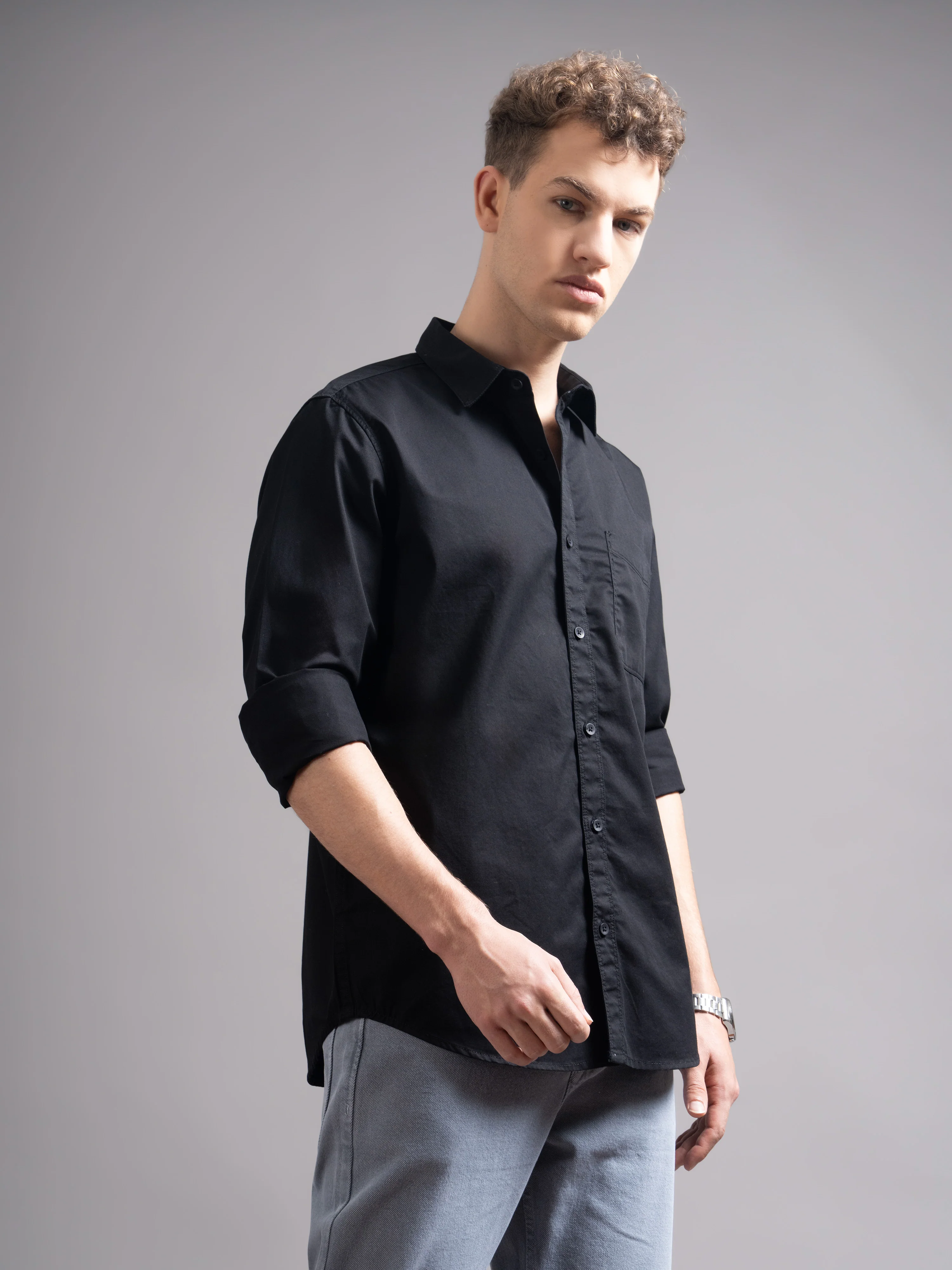 Men Black Twill Shirt - Image 3