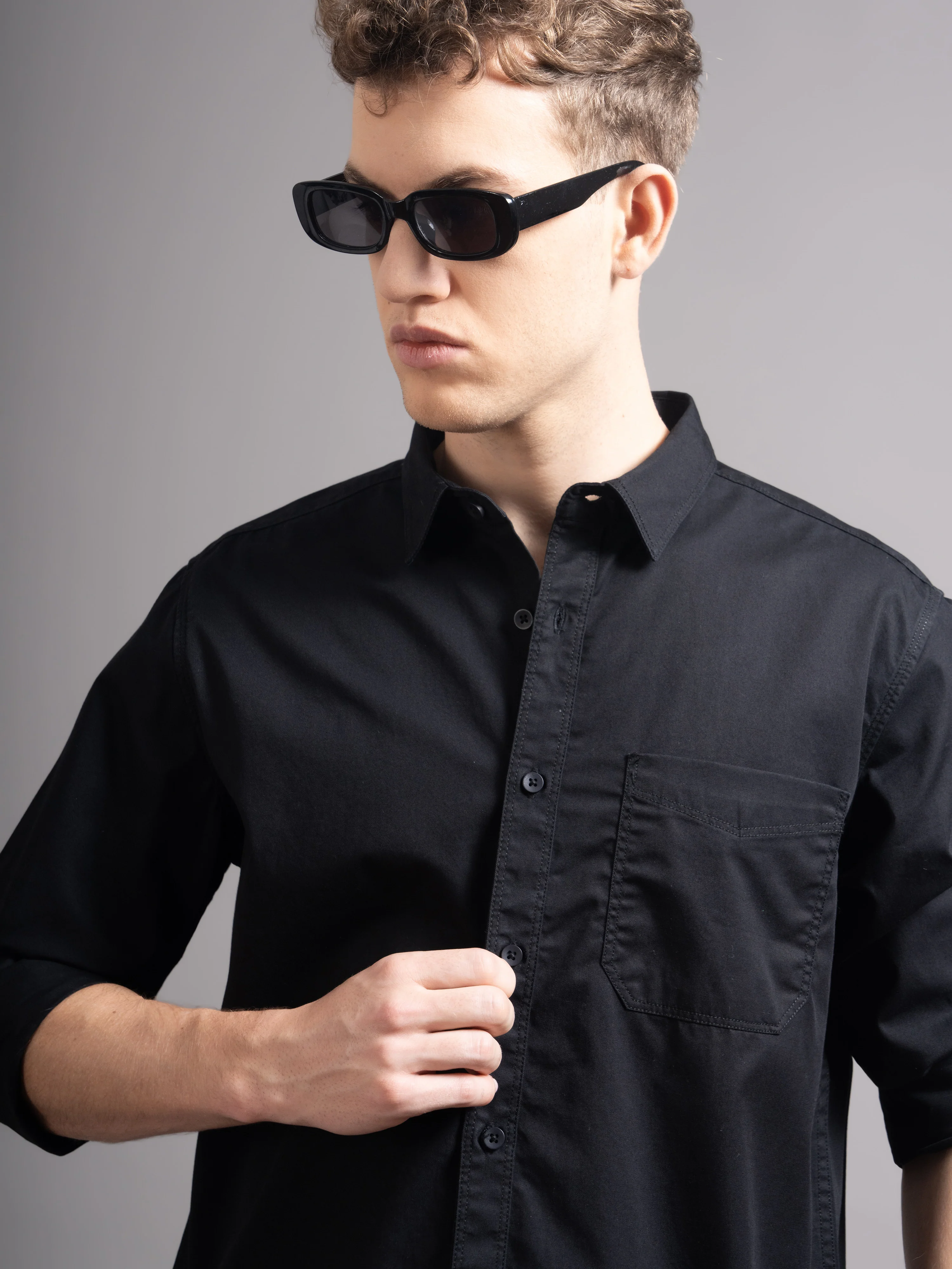 Men Black Twill Shirt - Image 5