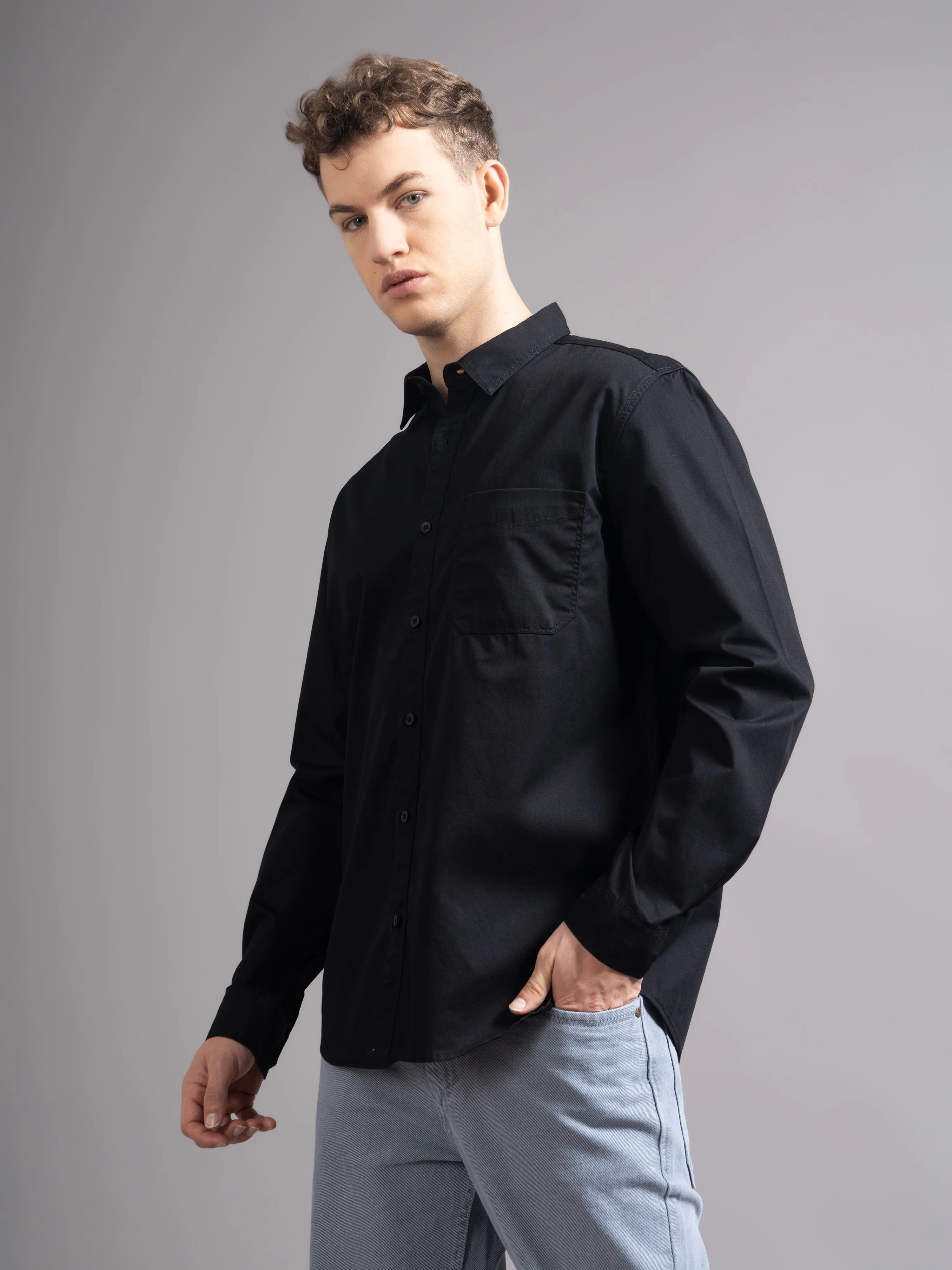 Men Black Twill Shirt - Image 6