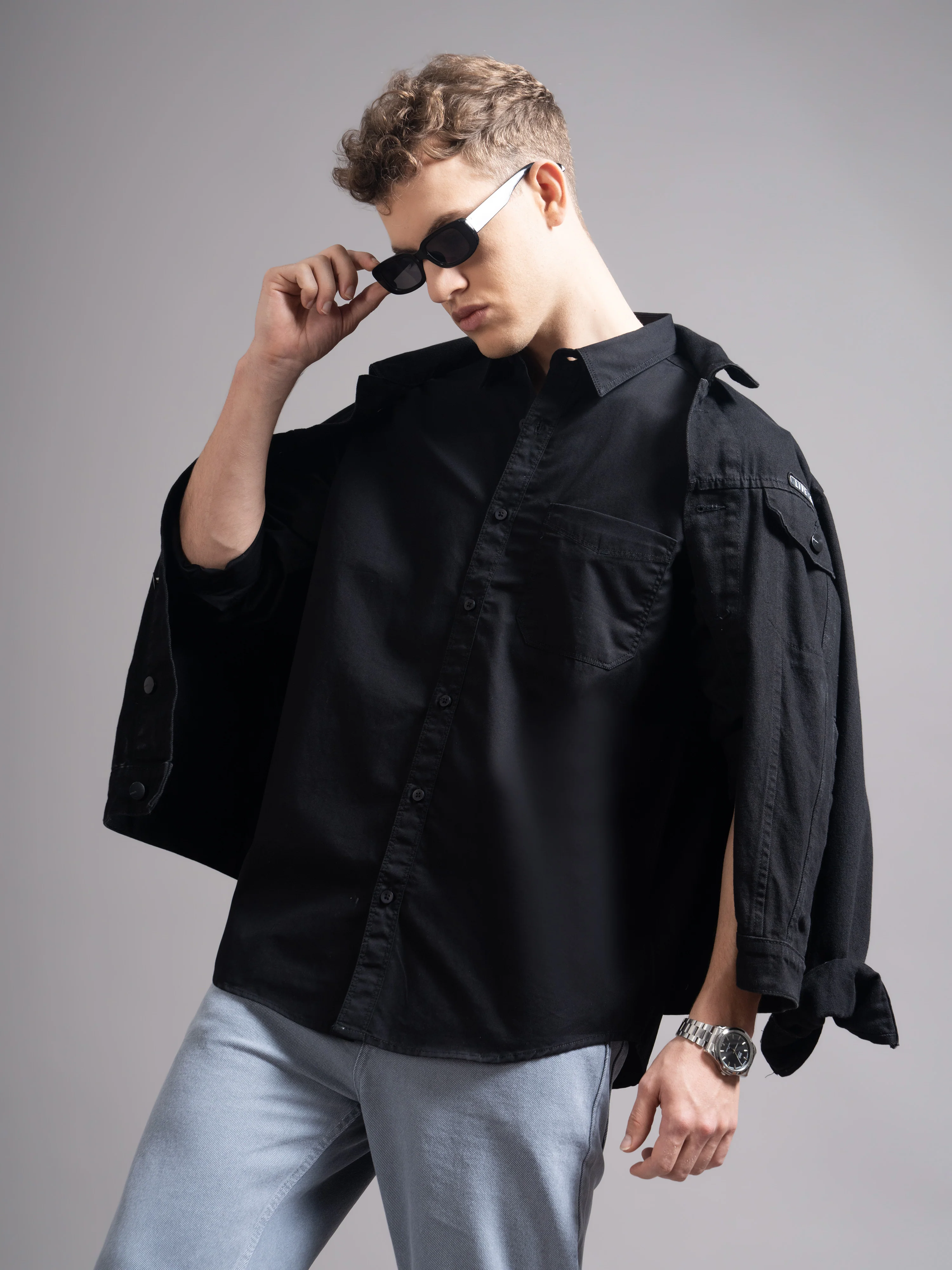 Men Black Twill Shirt - Image 7