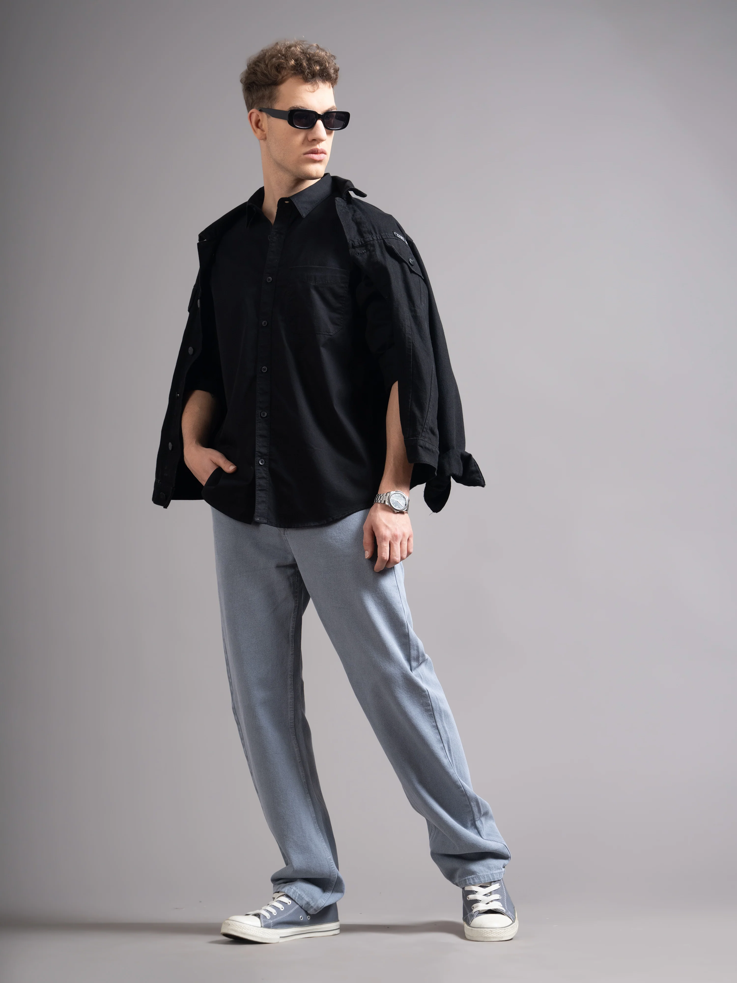 Men Black Twill Shirt - Image 8