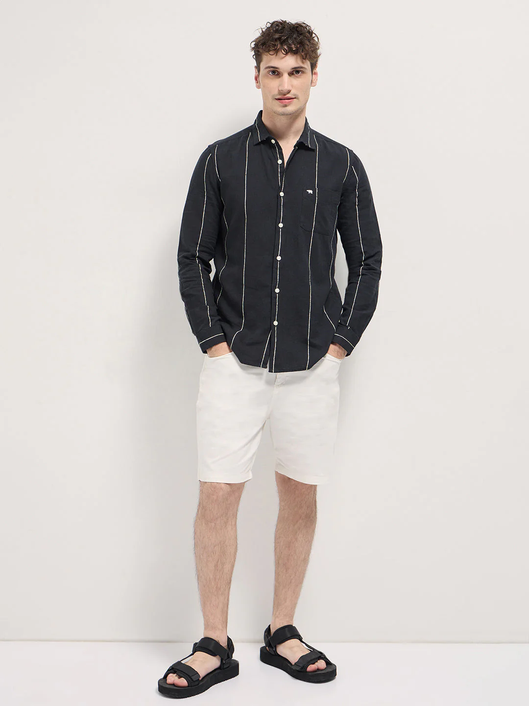 Men Black Vertical Stripes Slim Fit Casual Shirt - Image 4