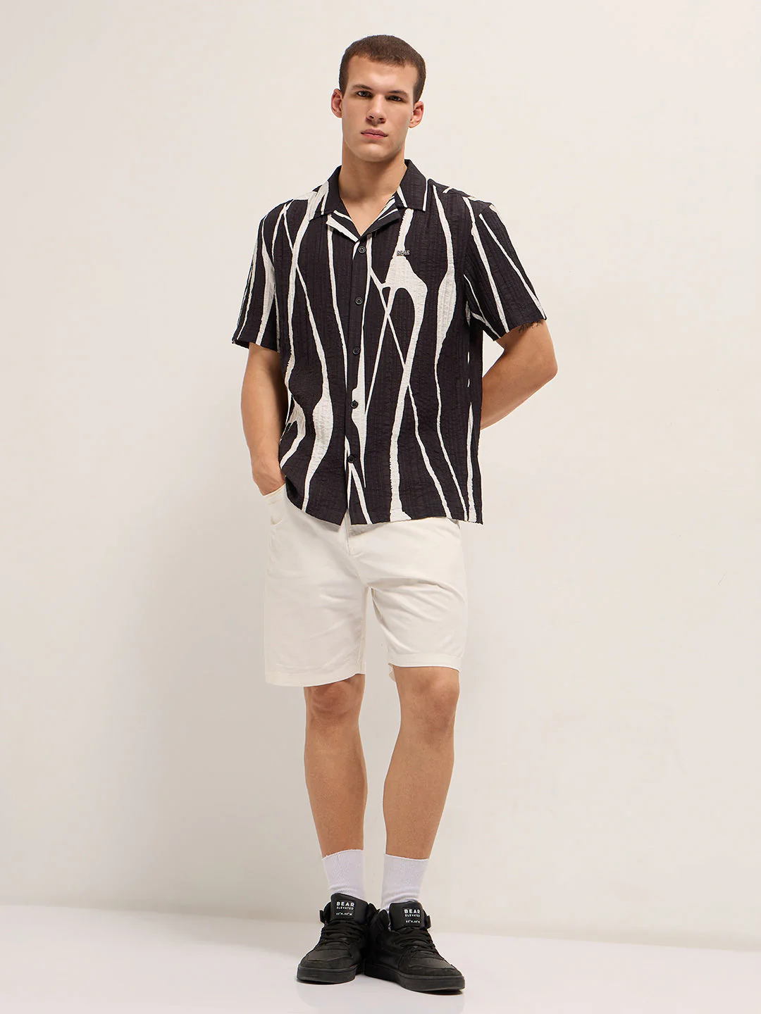 Men Black Viscose Bold Abstract print Relaxed Fit Cuban Collar Shirt - Image 4