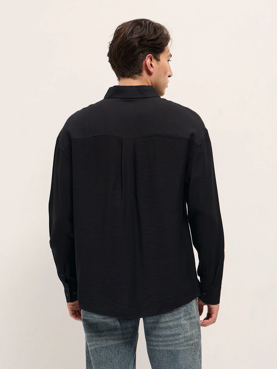 Men Black Viscose Herringbone Design Relax Fit Casual shirt - Image 2