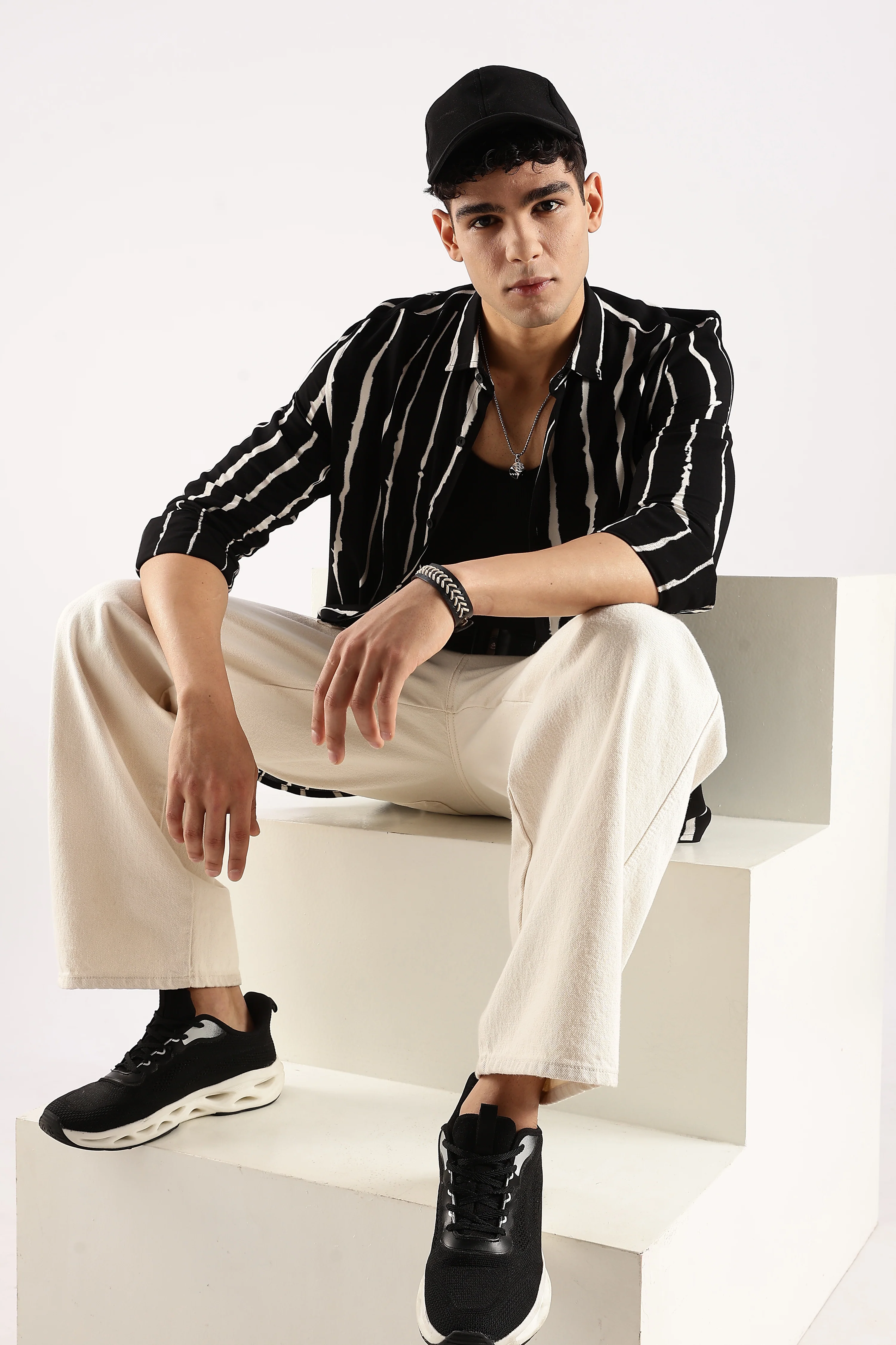 Men Black Viscose Striped Shirt - Image 10