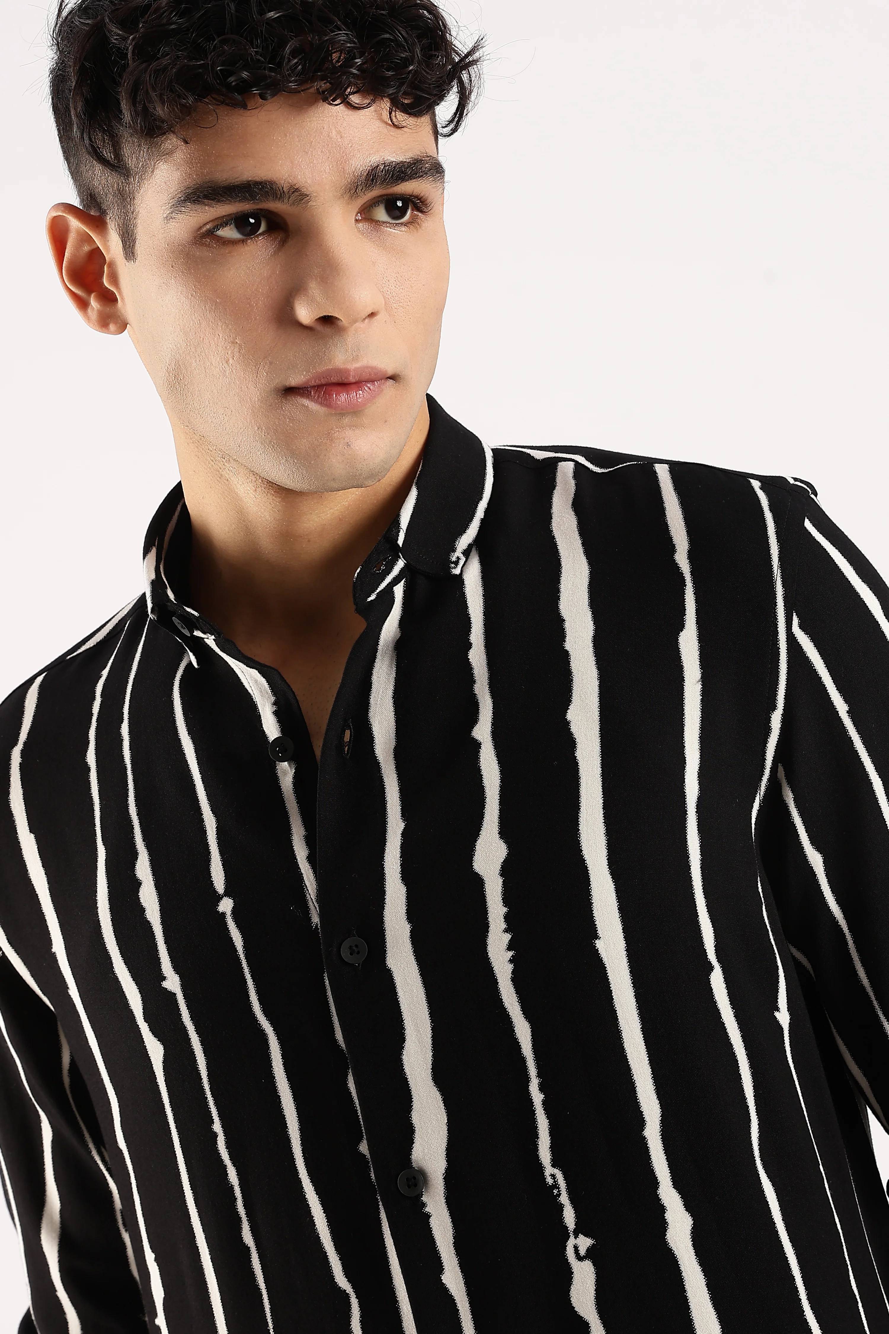 Men Black Viscose Striped Shirt - Image 3
