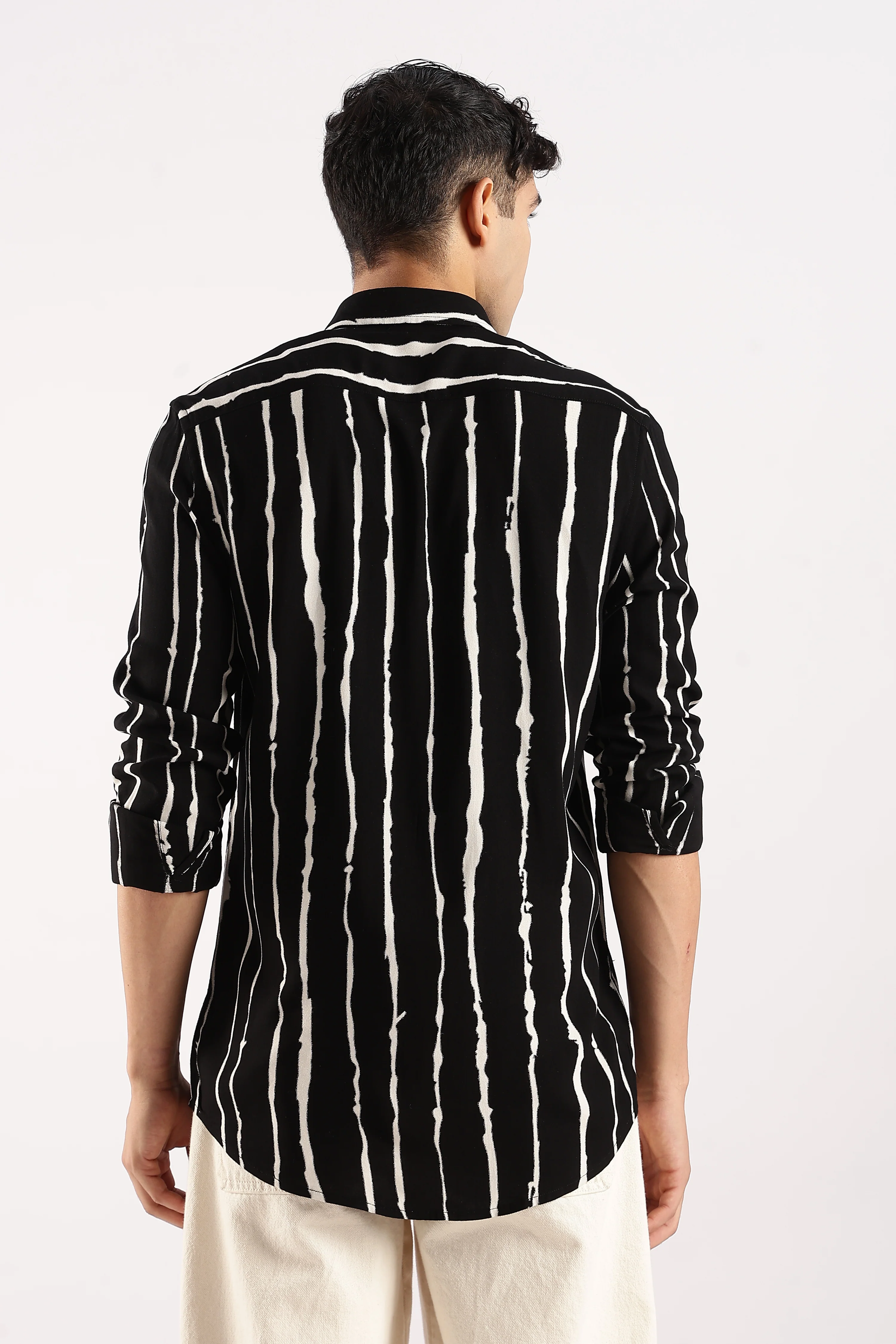 Men Black Viscose Striped Shirt - Image 5