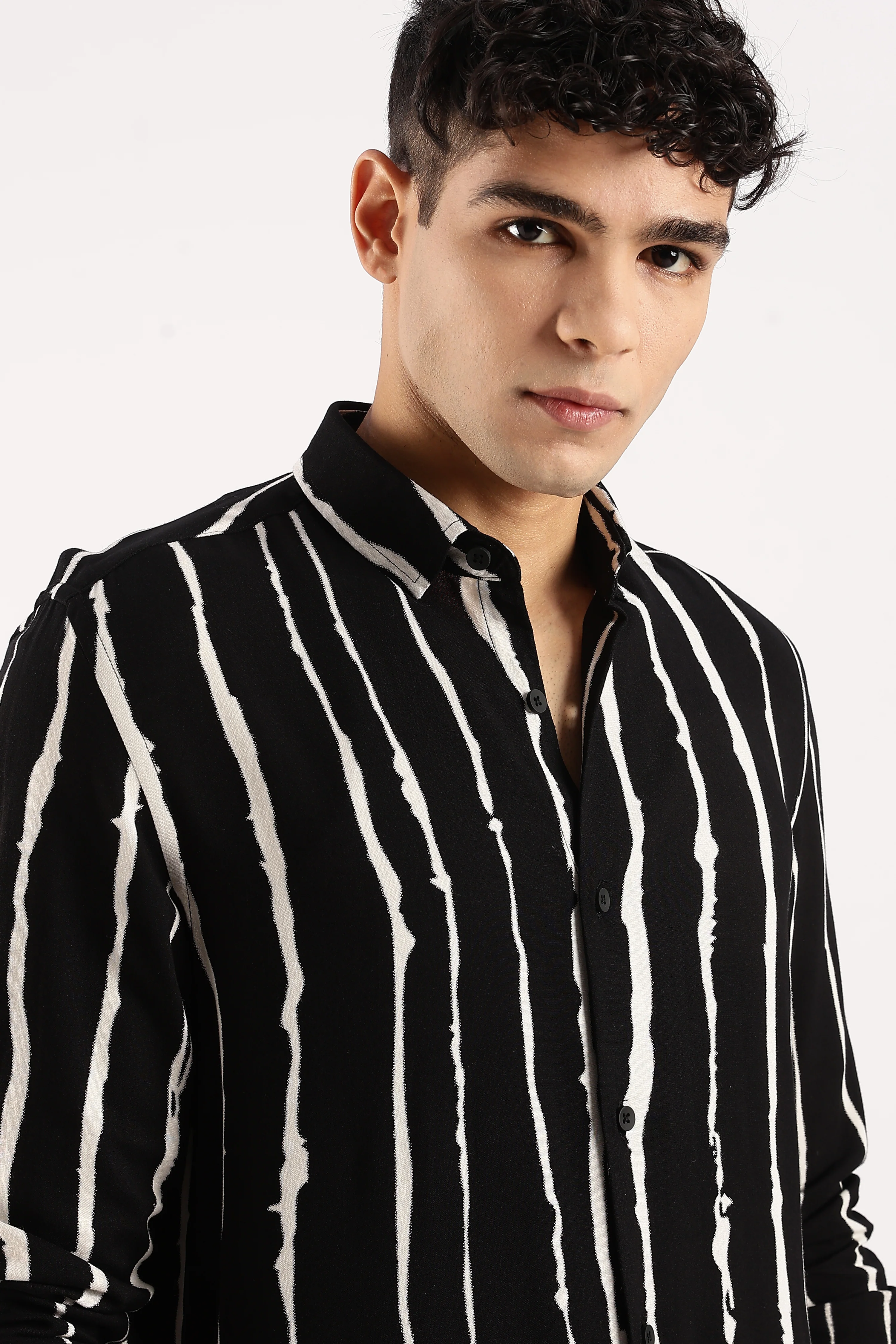 Men Black Viscose Striped Shirt - Image 6