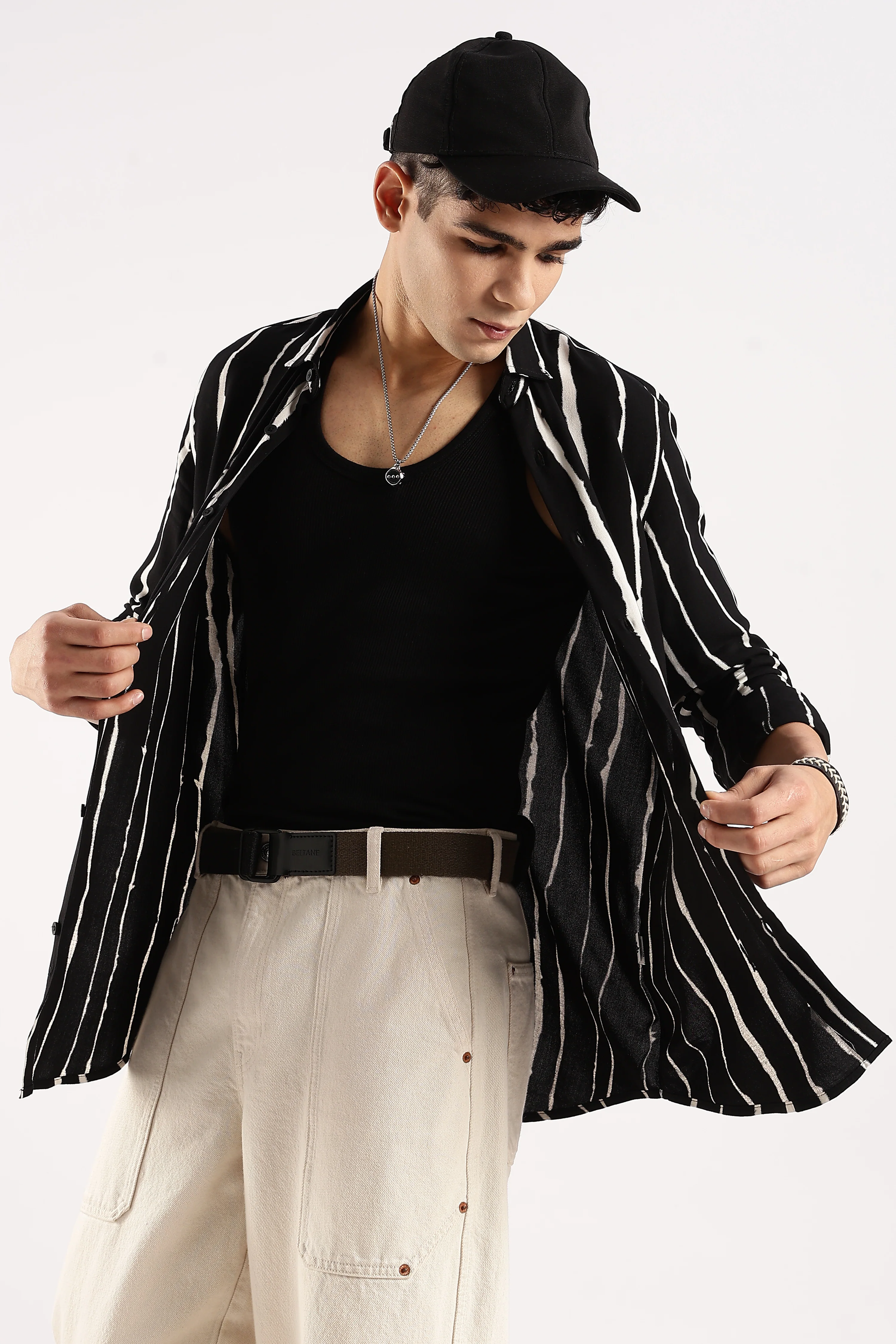 Men Black Viscose Striped Shirt - Image 8
