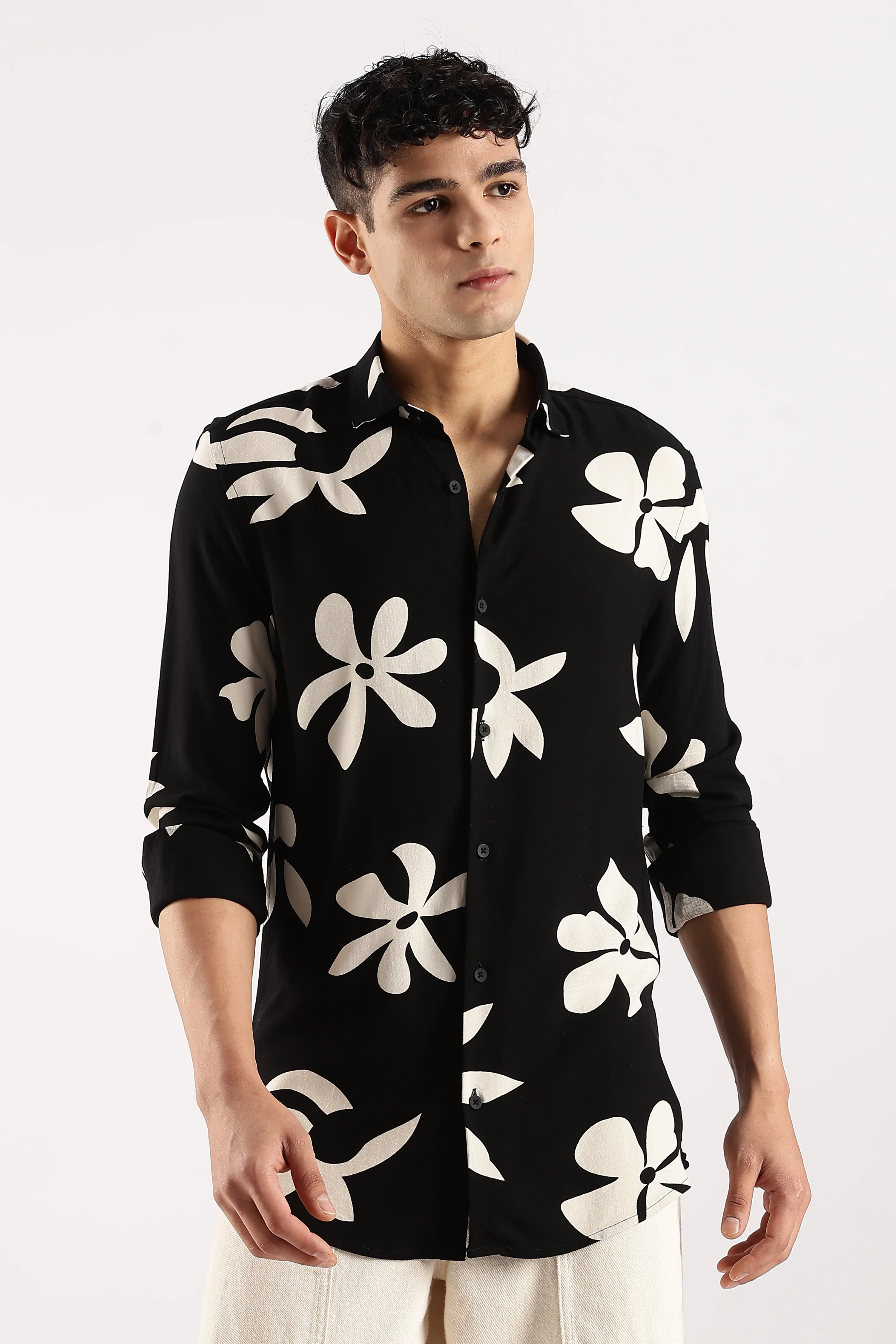 Men Black Viscose Shirt - Image 2