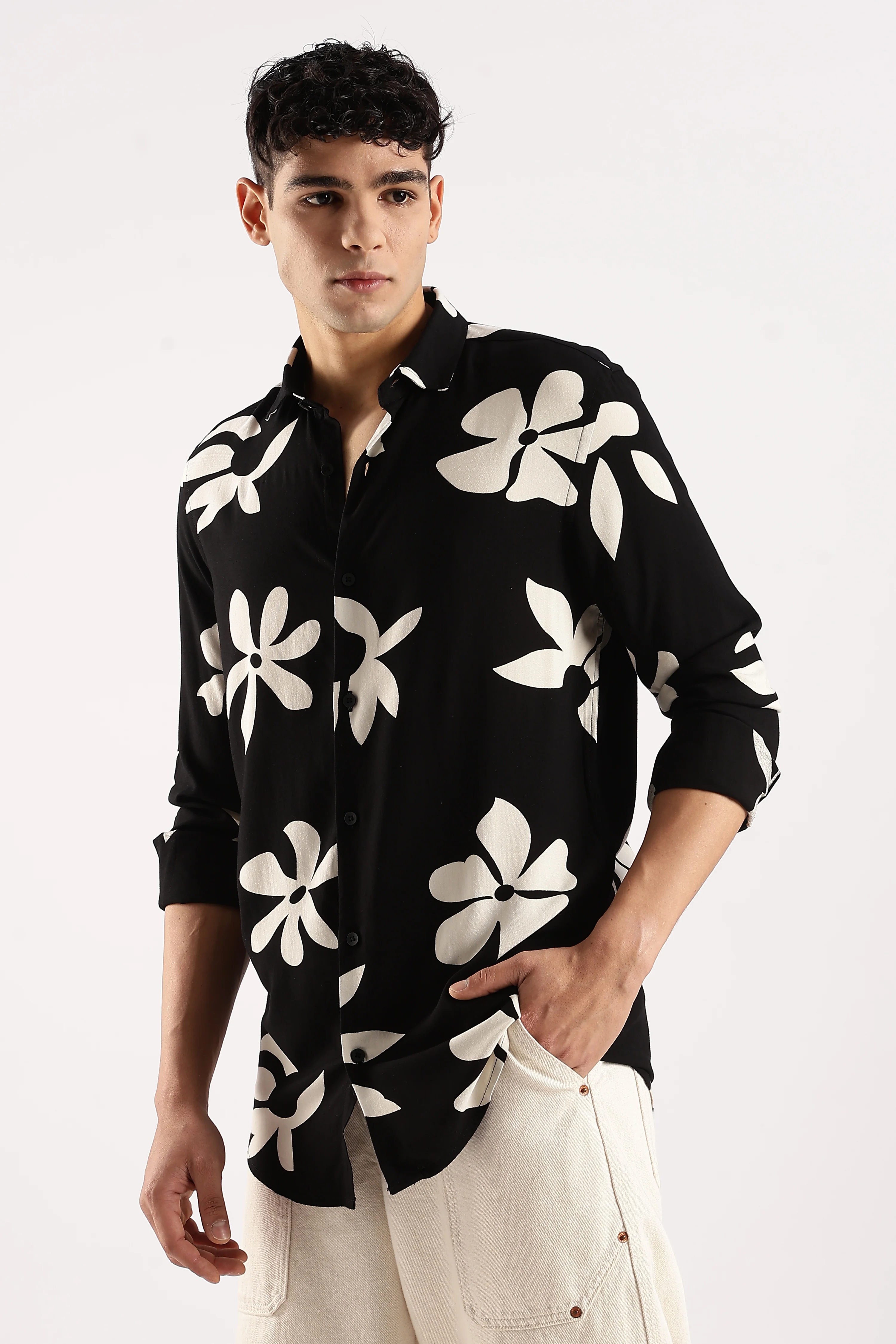 Men Black Viscose Shirt - Image 5