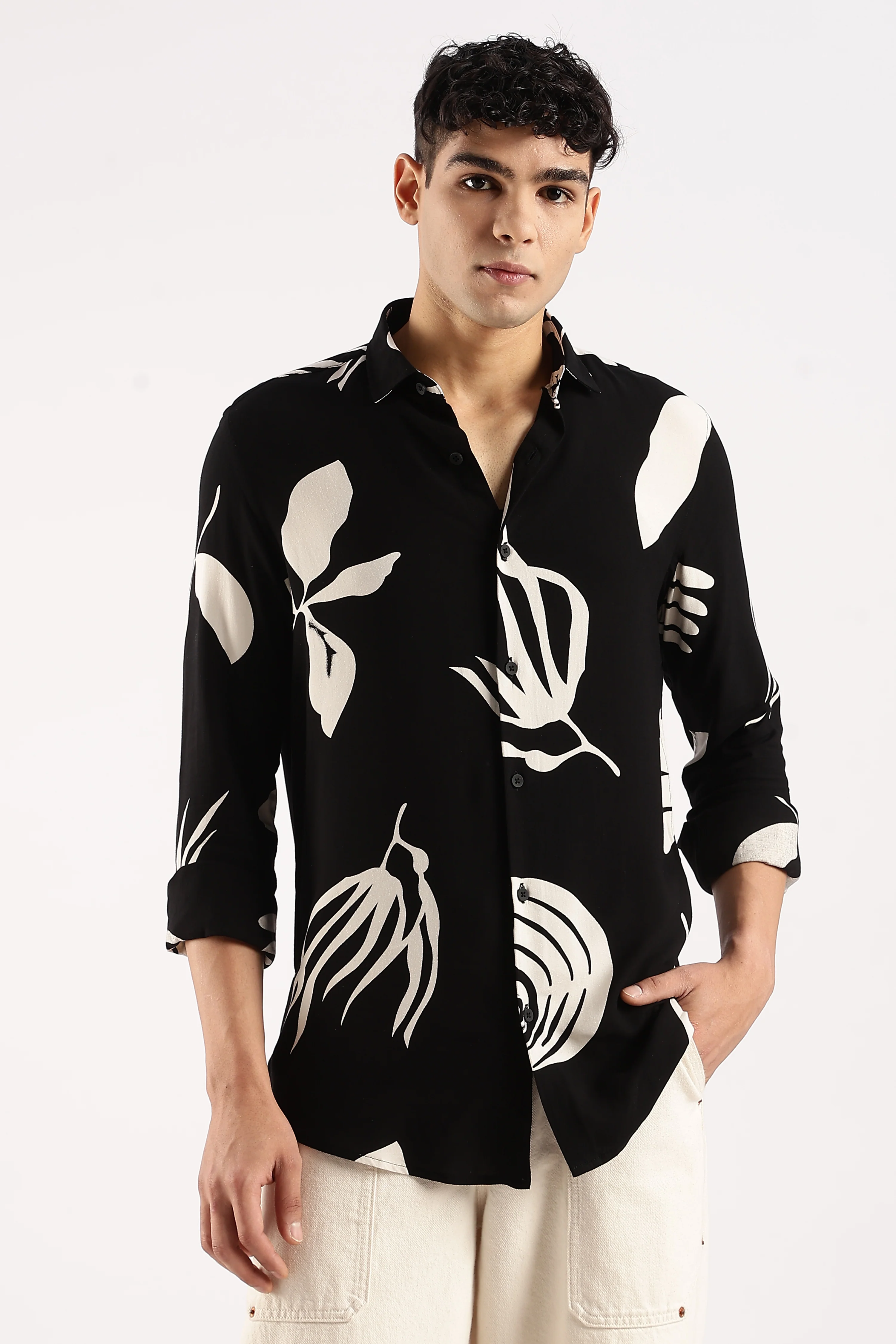 Men Black Viscose Shirt - Image 2