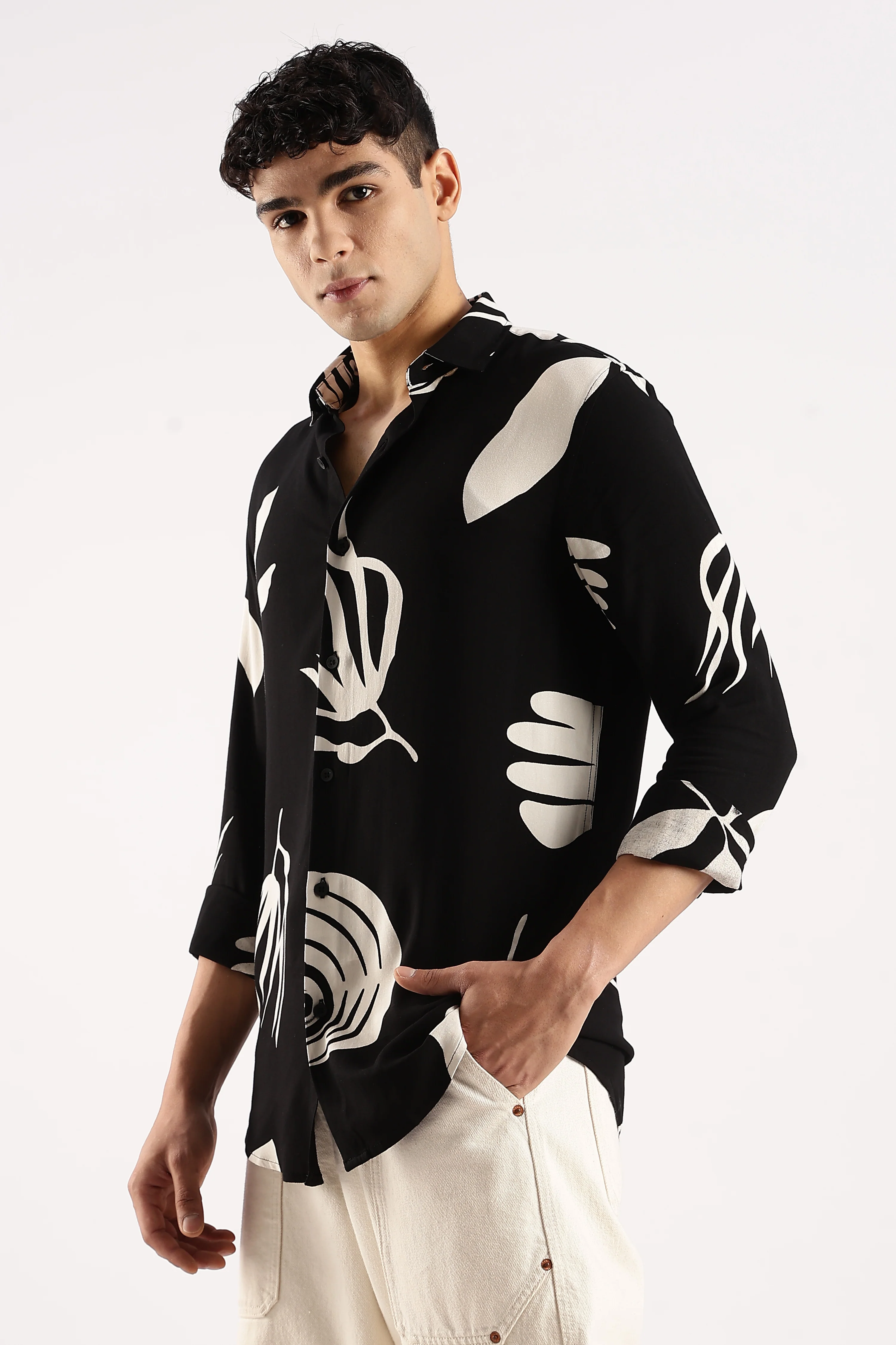 Men Black Viscose Shirt - Image 5