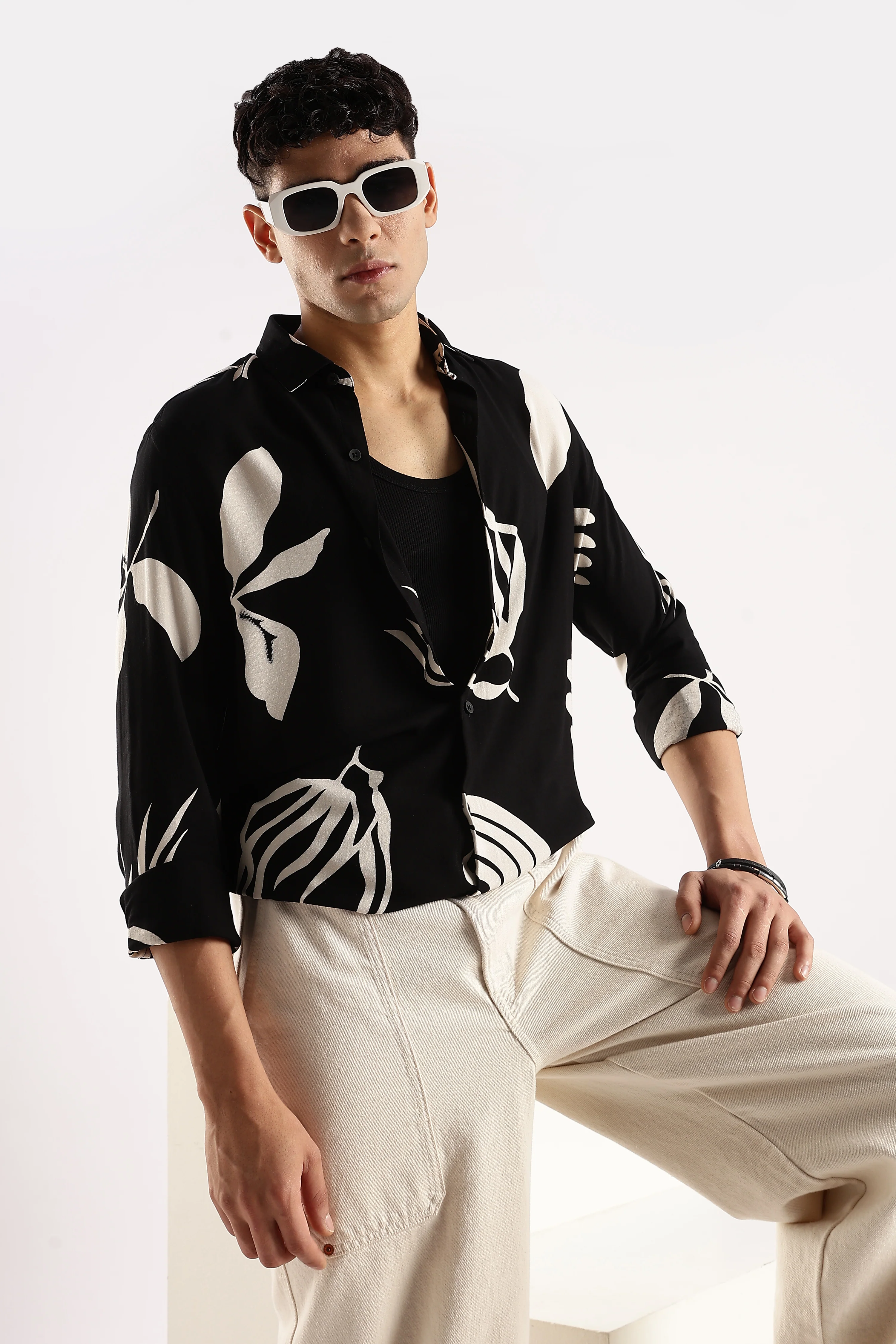 Men Black Viscose Shirt - Image 6