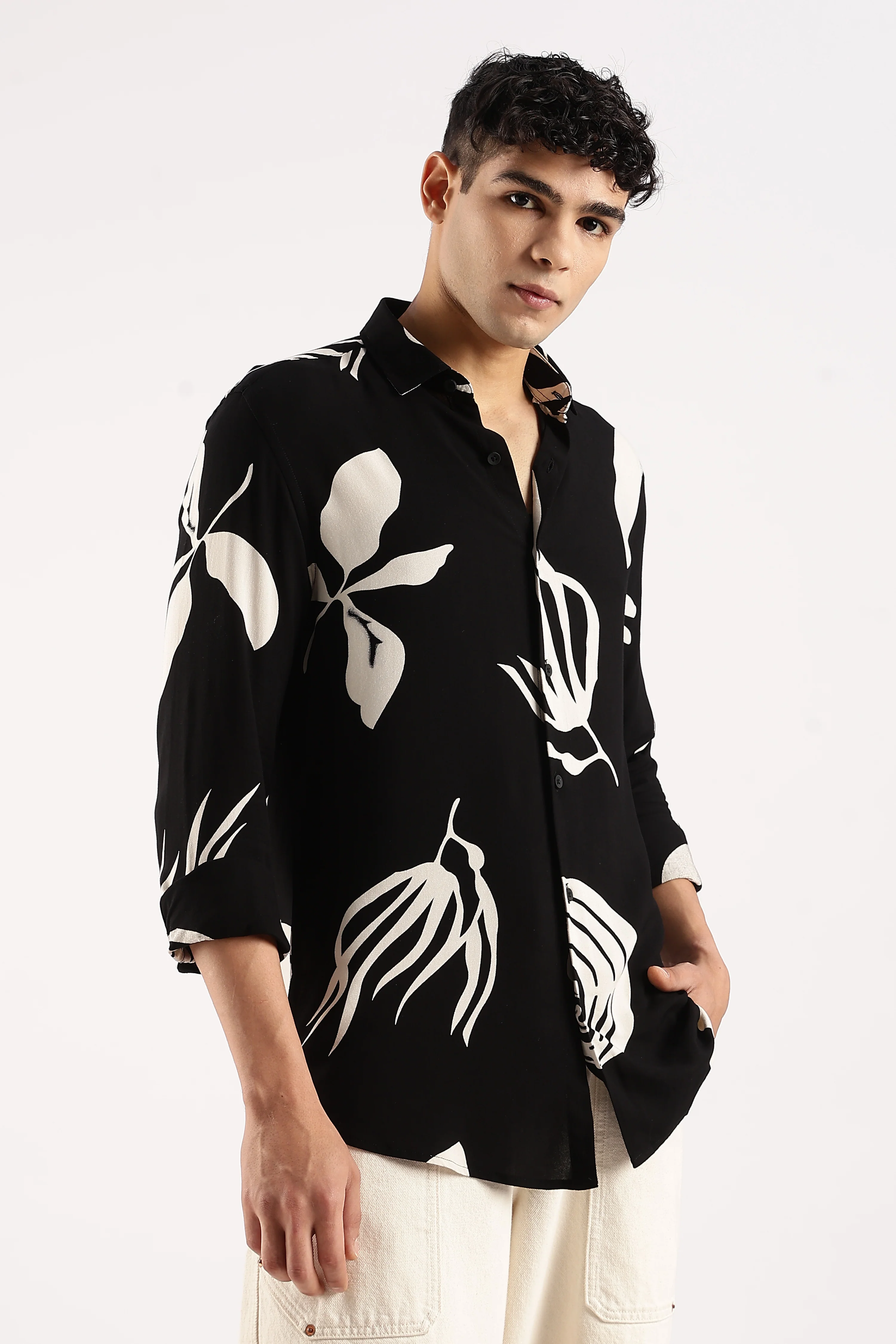 Men Black Viscose Shirt - Image 7