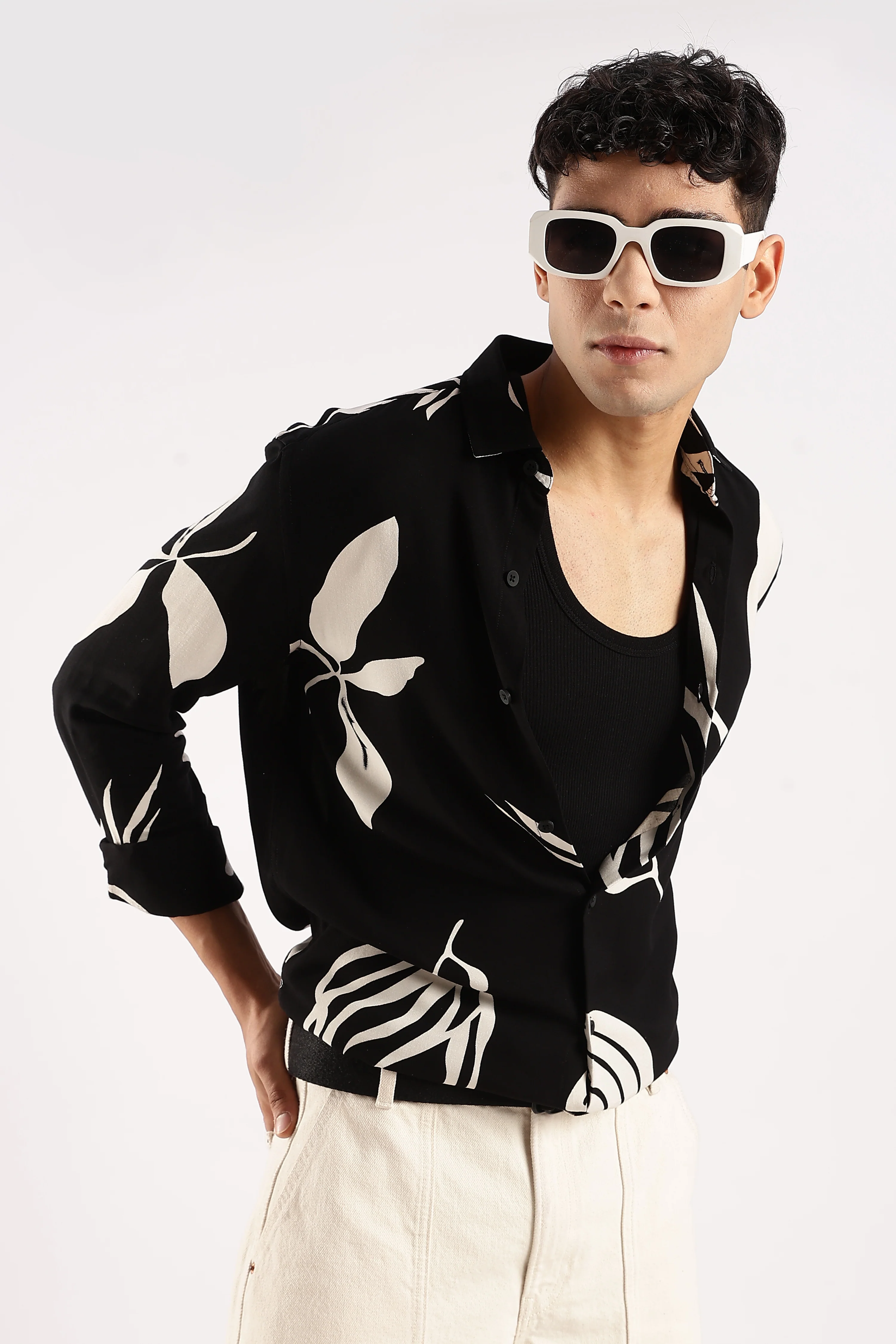 Men Black Viscose Shirt - Image 8