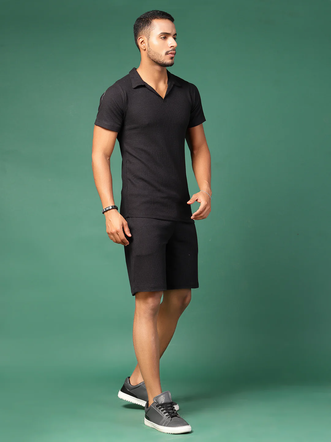 Men Black Waffle Knit Co-Ords - Image 3