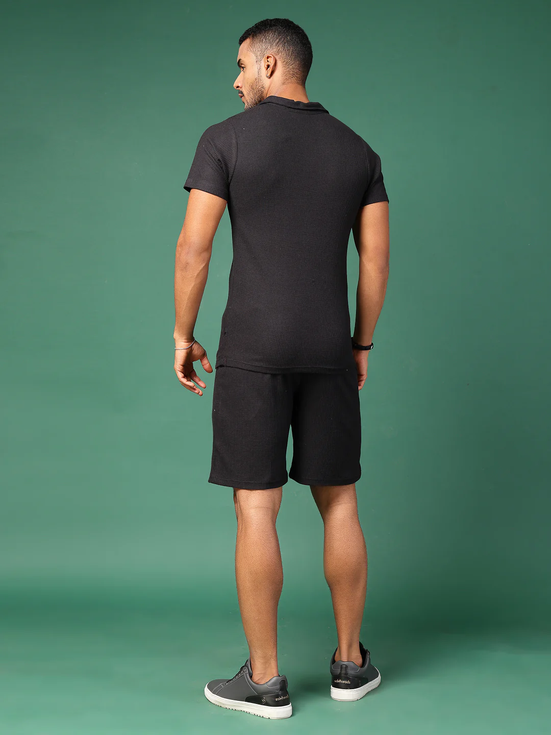 Men Black Waffle Knit Co-Ords - Image 4