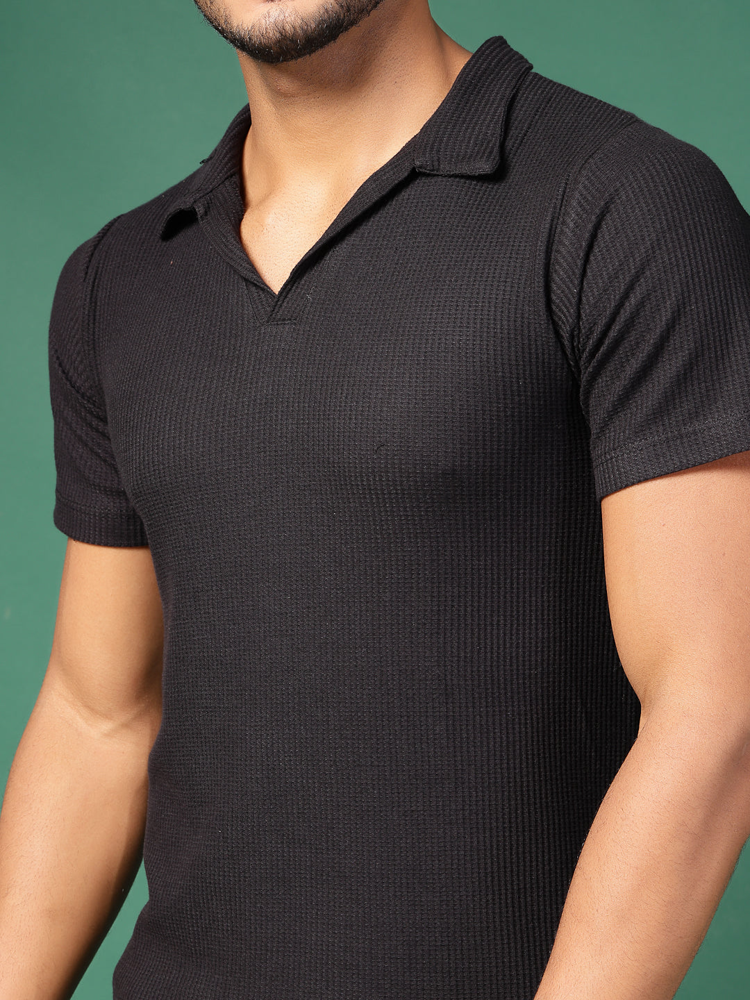Men Black Waffle Knit Co-Ords - Image 5