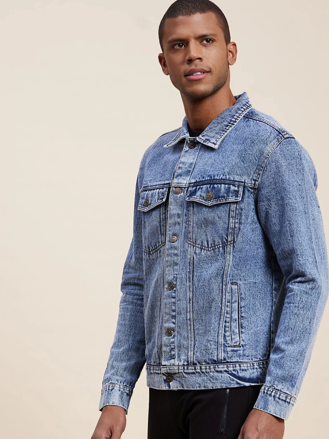Men Blue Washed Denim Jacket - Image 4