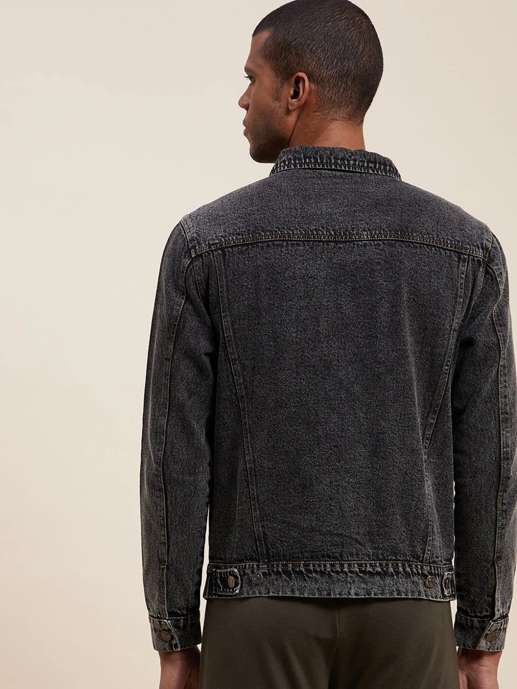 Men Black Washed Denim Jacket - Image 2