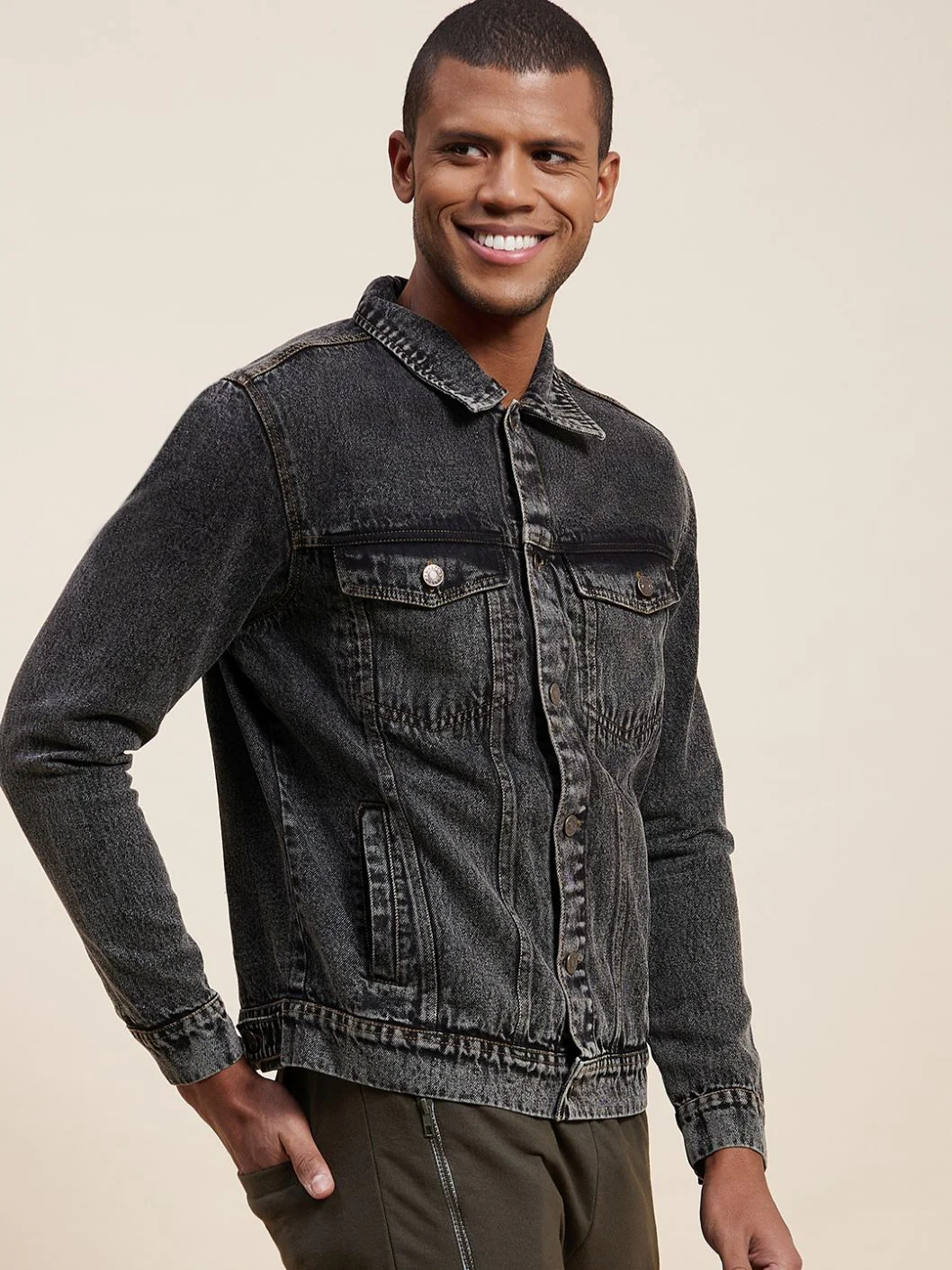 Men Black Washed Denim Jacket - Image 3